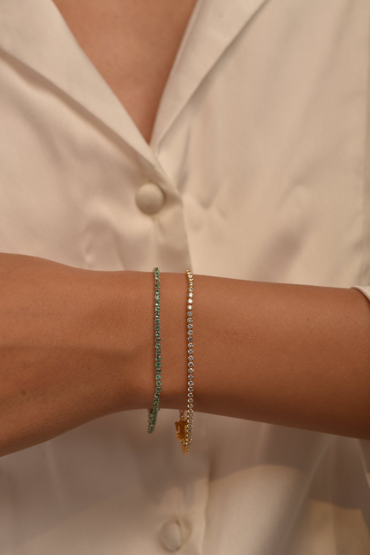 3.02 Carats Natural Emerald Tennis Bracelet in 14K/18K Yellow Gold - Evara Jewelry LLC