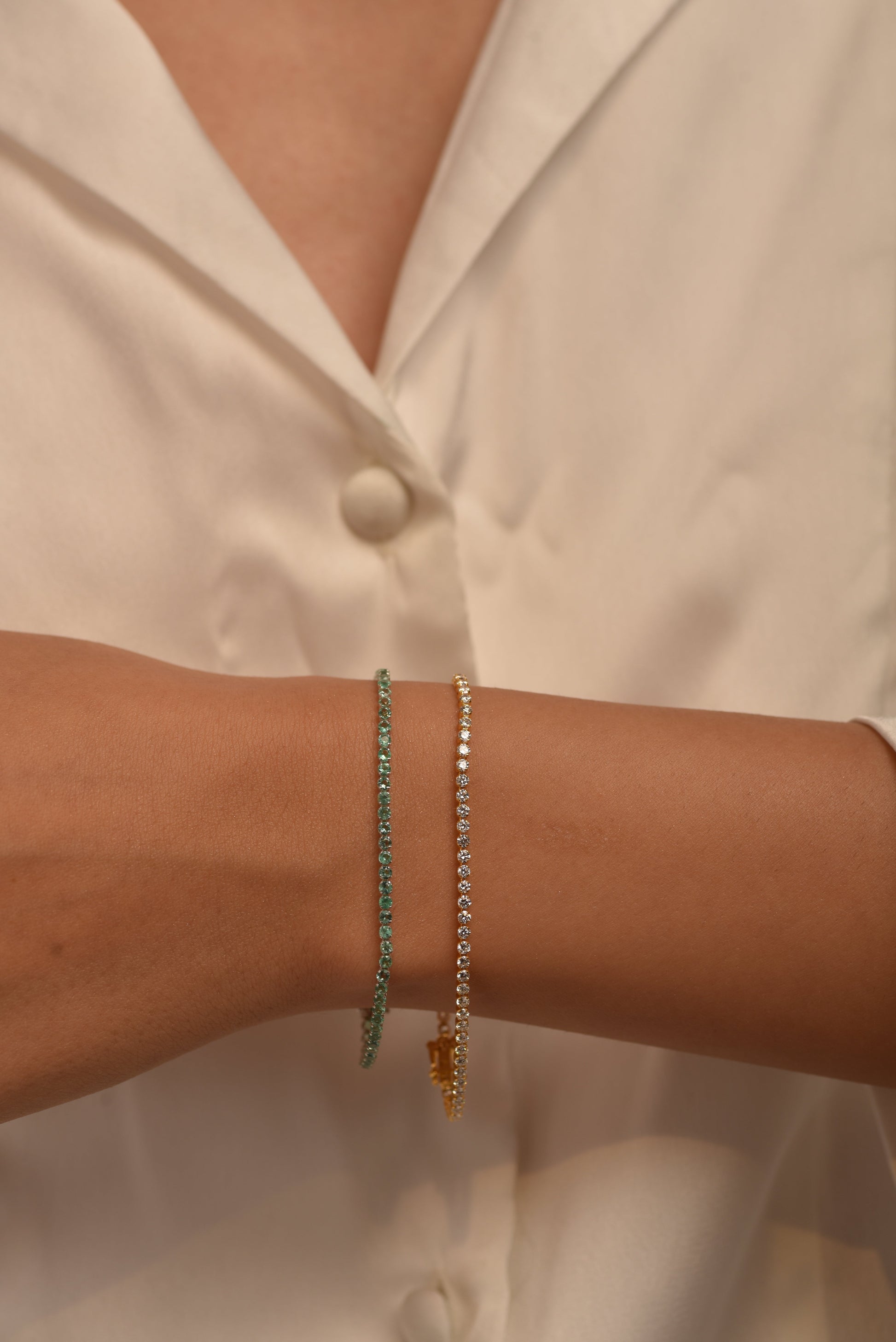 3.02 Carats Natural Emerald Tennis Bracelet in 14K/18K Yellow Gold - Evara Jewelry LLC