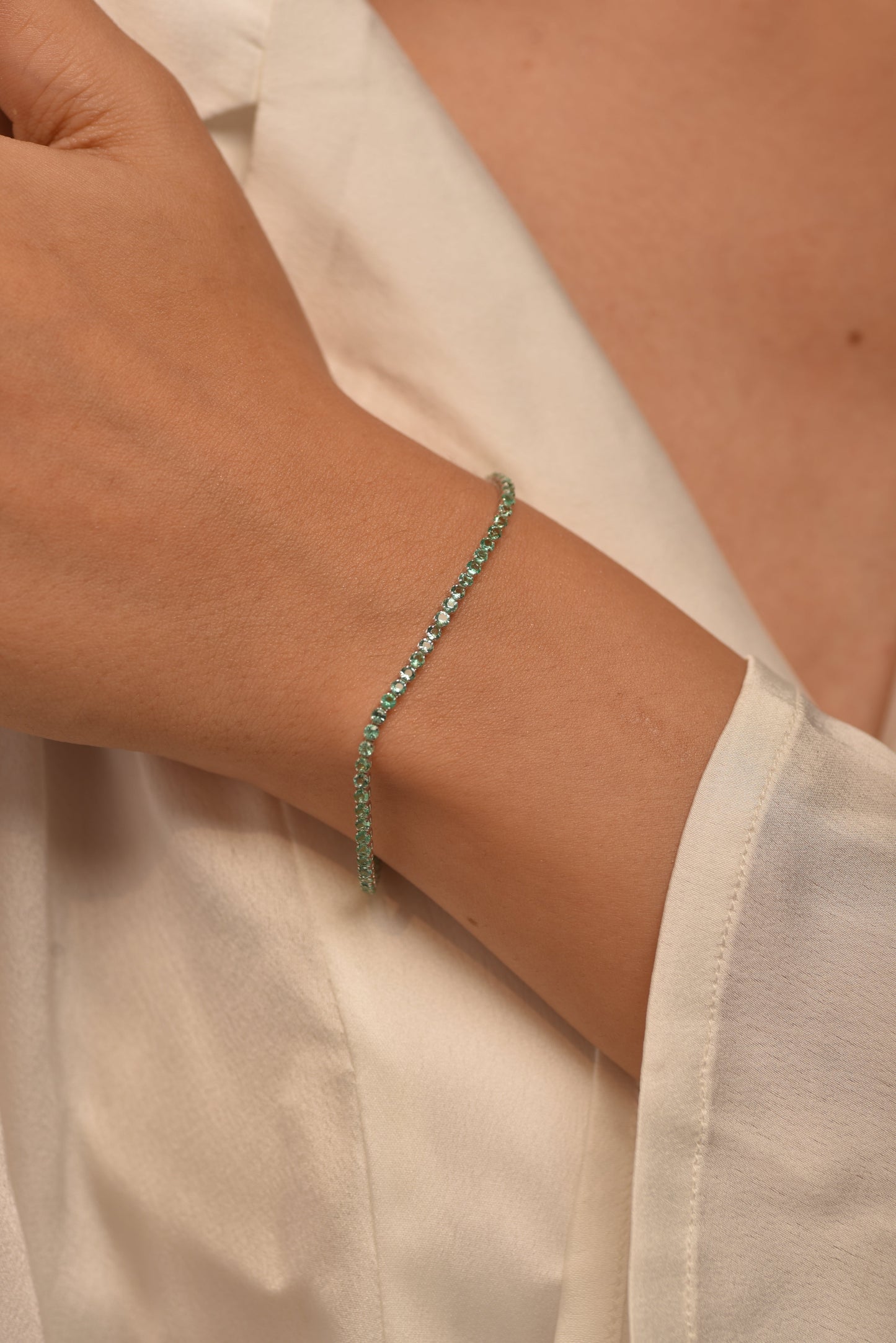 3.02 Carats Natural Emerald Tennis Bracelet in 14K/18K Yellow Gold - Evara Jewelry LLC