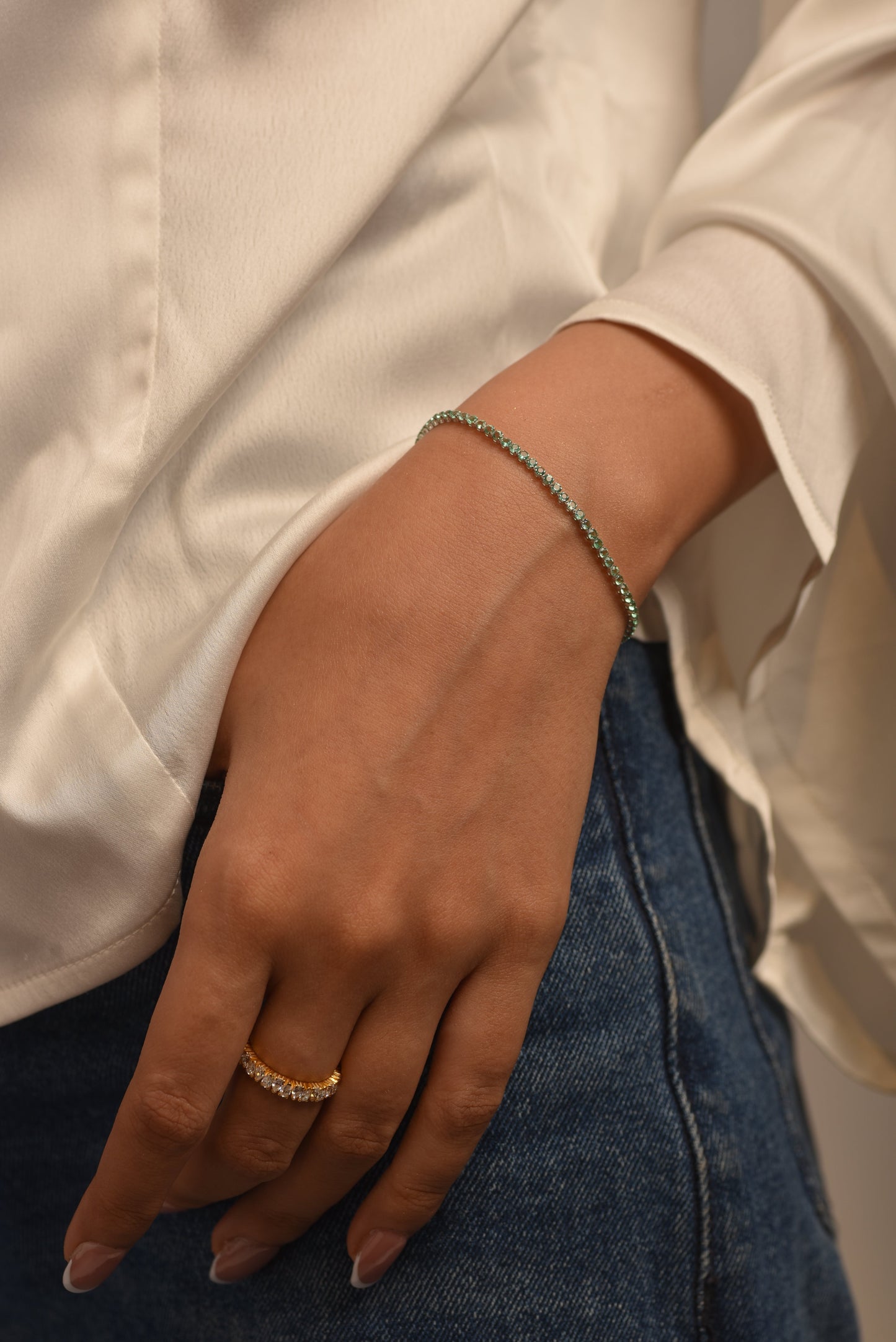 3.02 Carats Natural Emerald Tennis Bracelet in 14K/18K Yellow Gold - Evara Jewelry LLC