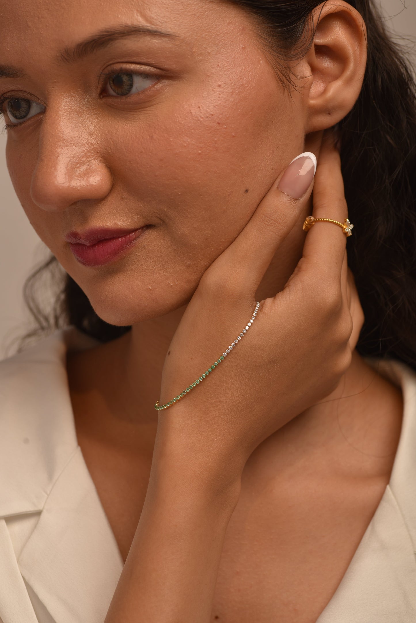 Natural Emerald & Lab Grown Diamond 50-50 Custom Tennis Bracelet in 14K/18K Gold - Evara Jewelry LLC