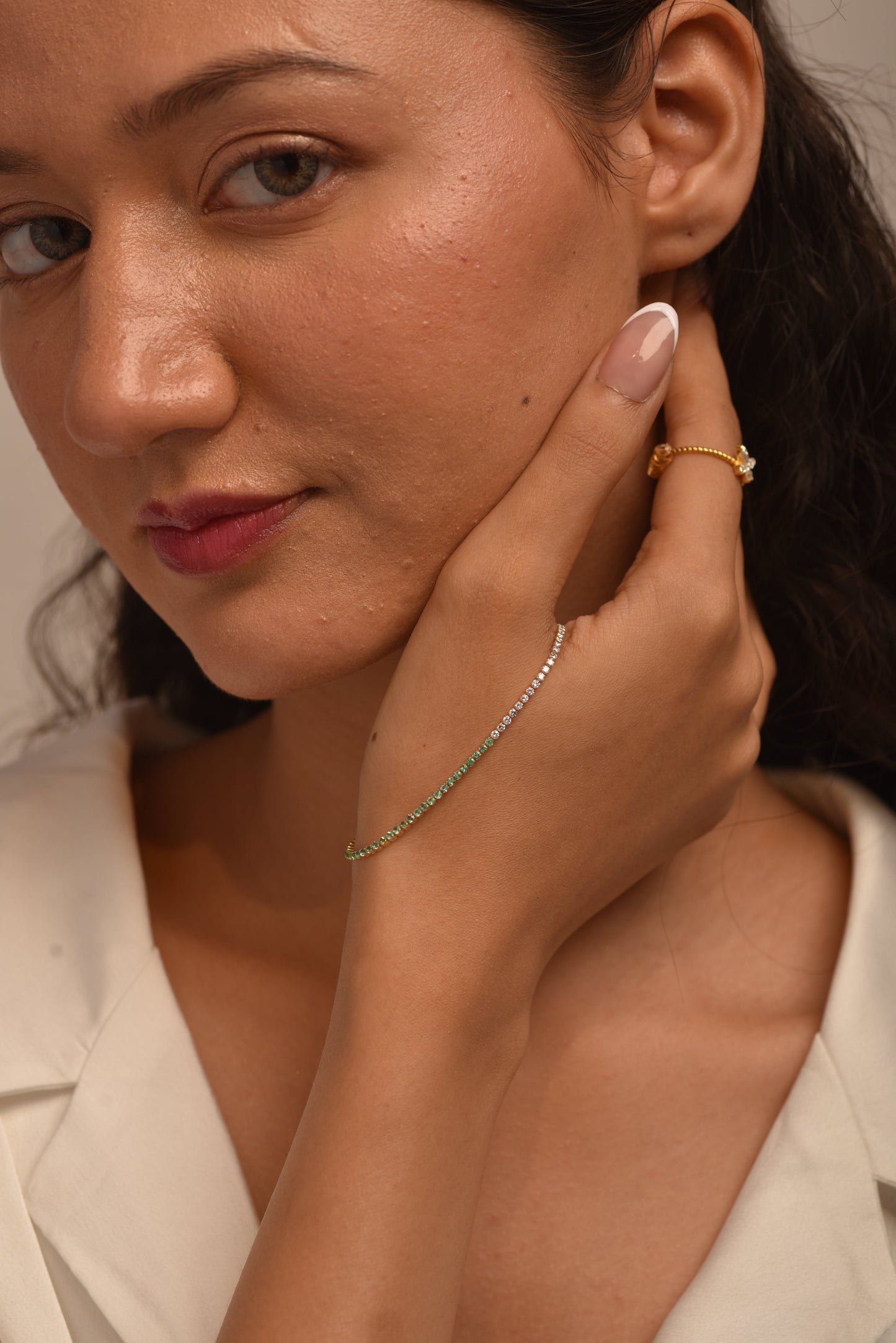 Natural Emerald & Lab Grown Diamond 50-50 Custom Tennis Bracelet in 14K/18K Gold - Evara Jewelry LLC