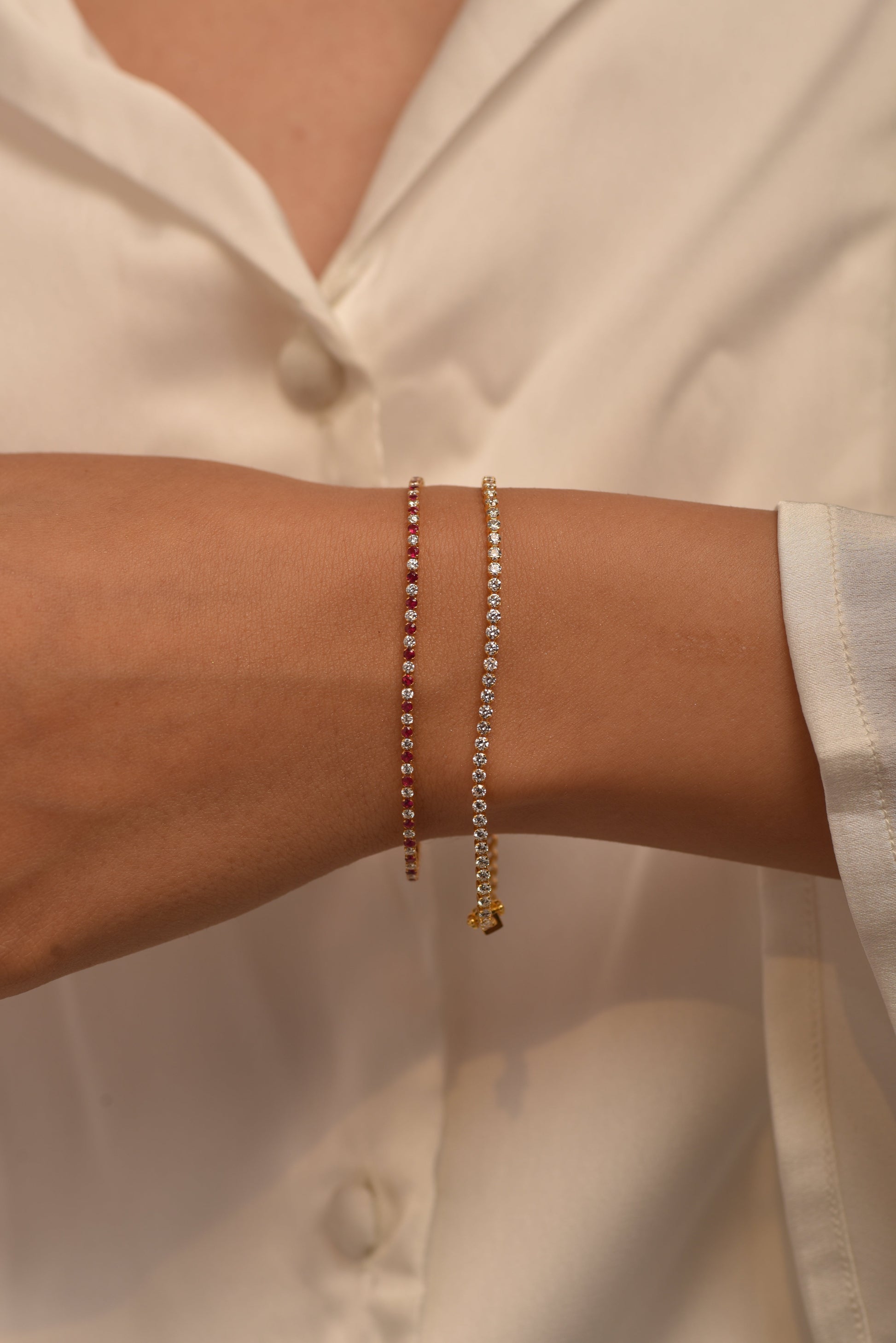 Custom Natural Ruby & Diamond Tennis Bracelet in 14K/18K Gold - Evara Jewelry LLC