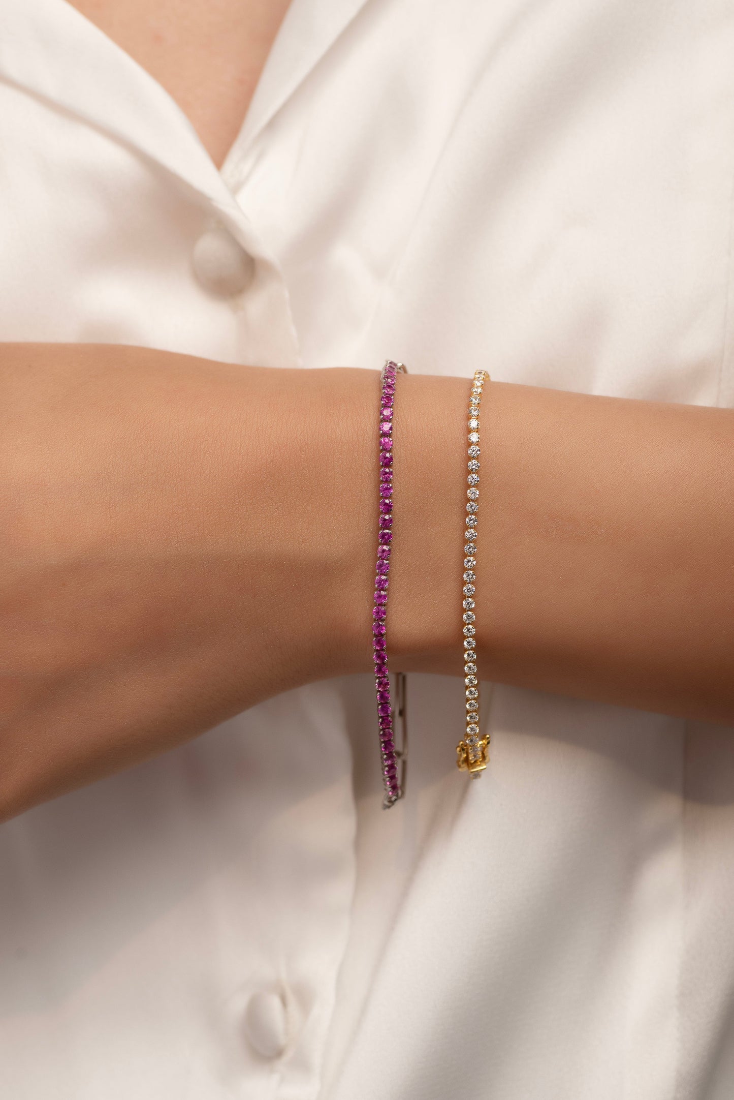 2 Carats Natural Pink Sapphire & Paperclip 50-50 Bracelet - Limited Edition