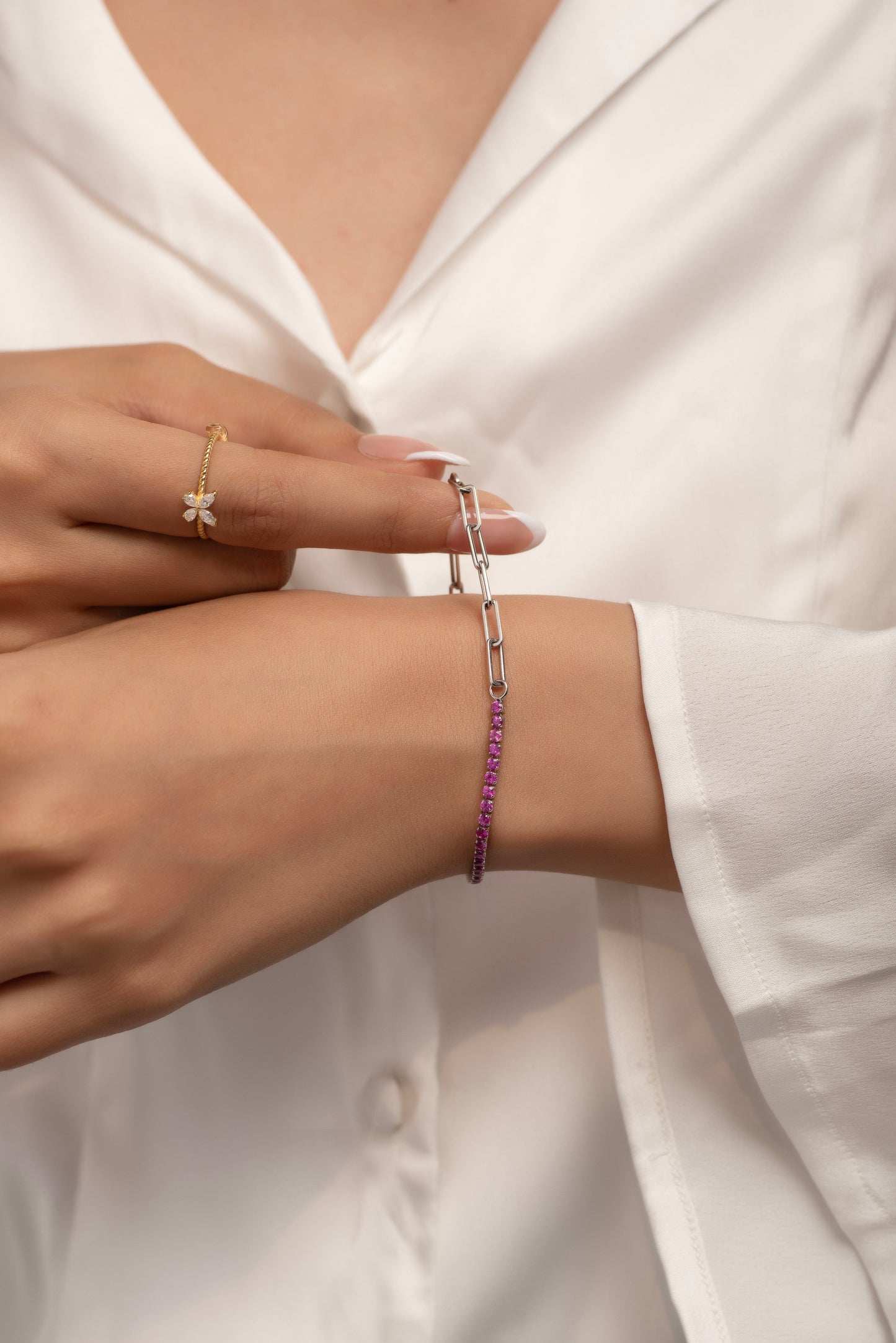 2 Carats Natural Pink Sapphire & Paperclip 50-50 Bracelet - Limited Edition