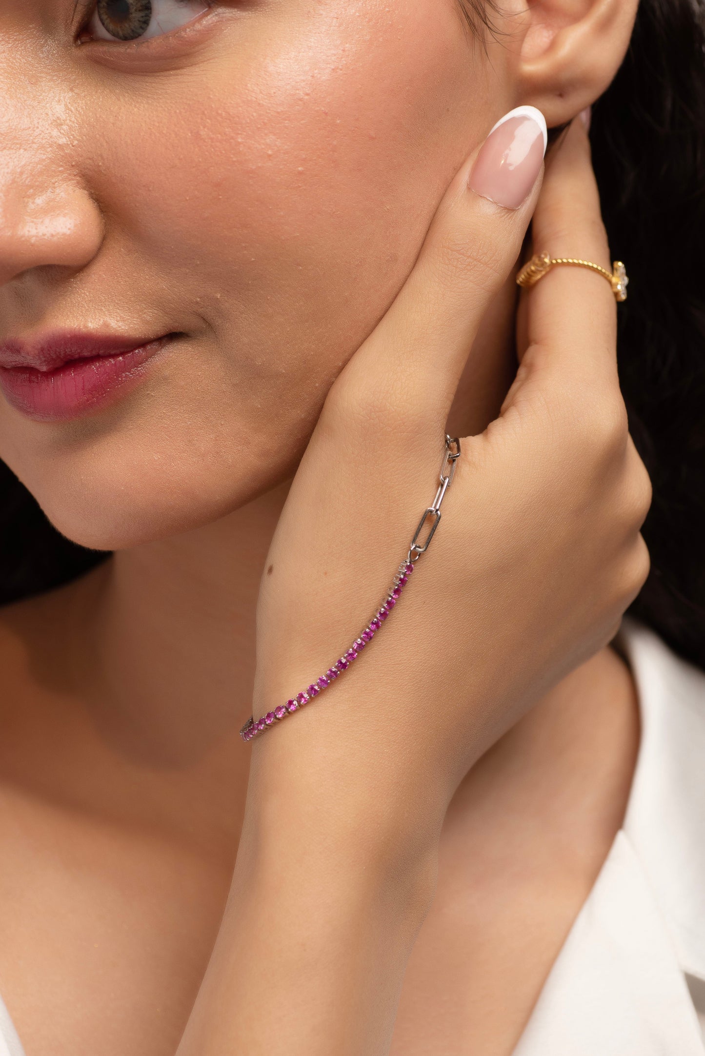 2 Carats Natural Pink Sapphire & Paperclip 50-50 Bracelet - Limited Edition