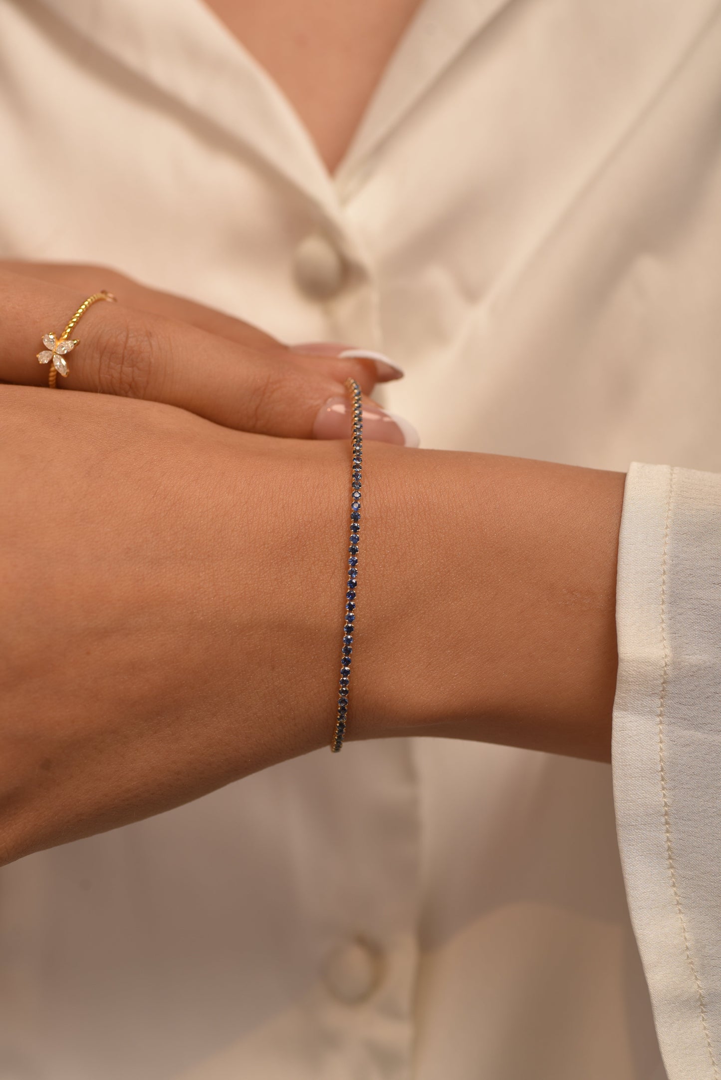 London Blue Topaz Tennis Bracelet in 14K/18K White Gold / November Birthstone Bracelet - Evara Jewelry LLC