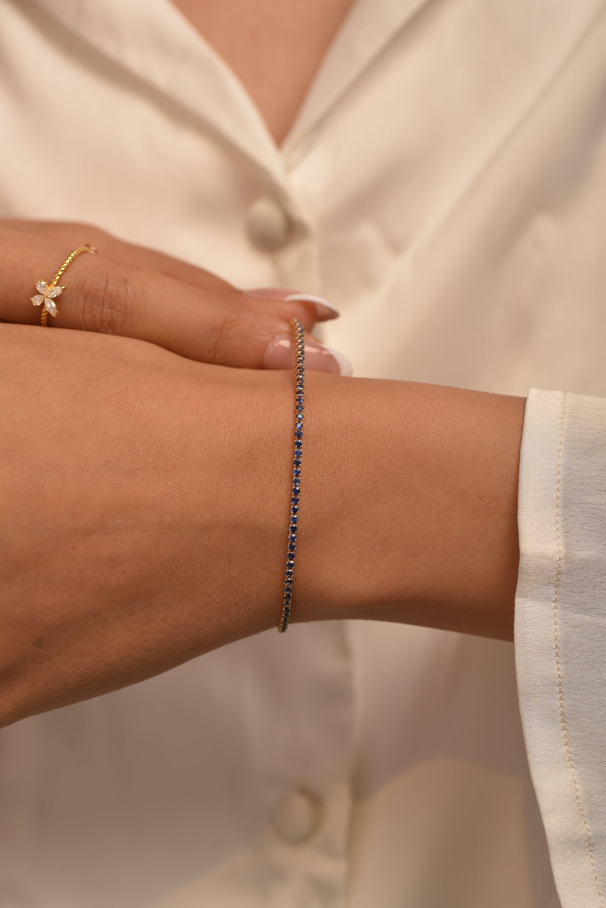 London Blue Topaz Tennis Bracelet in 14K/18K White Gold / November Birthstone Bracelet - Evara Jewelry LLC