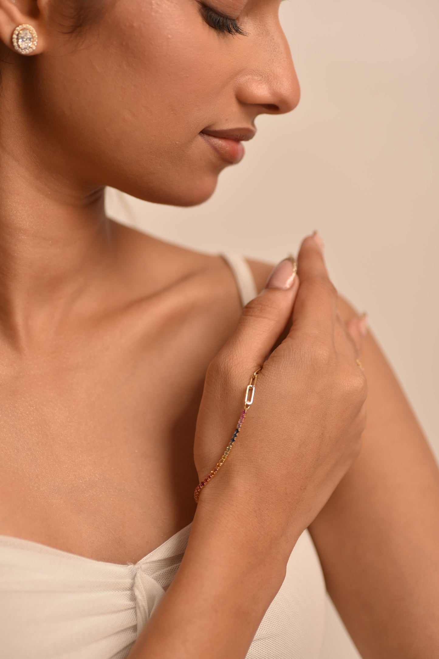 1.36 Carat Natural Rainbow Sapphire Paperclip 50-50 Tennis Bracelet