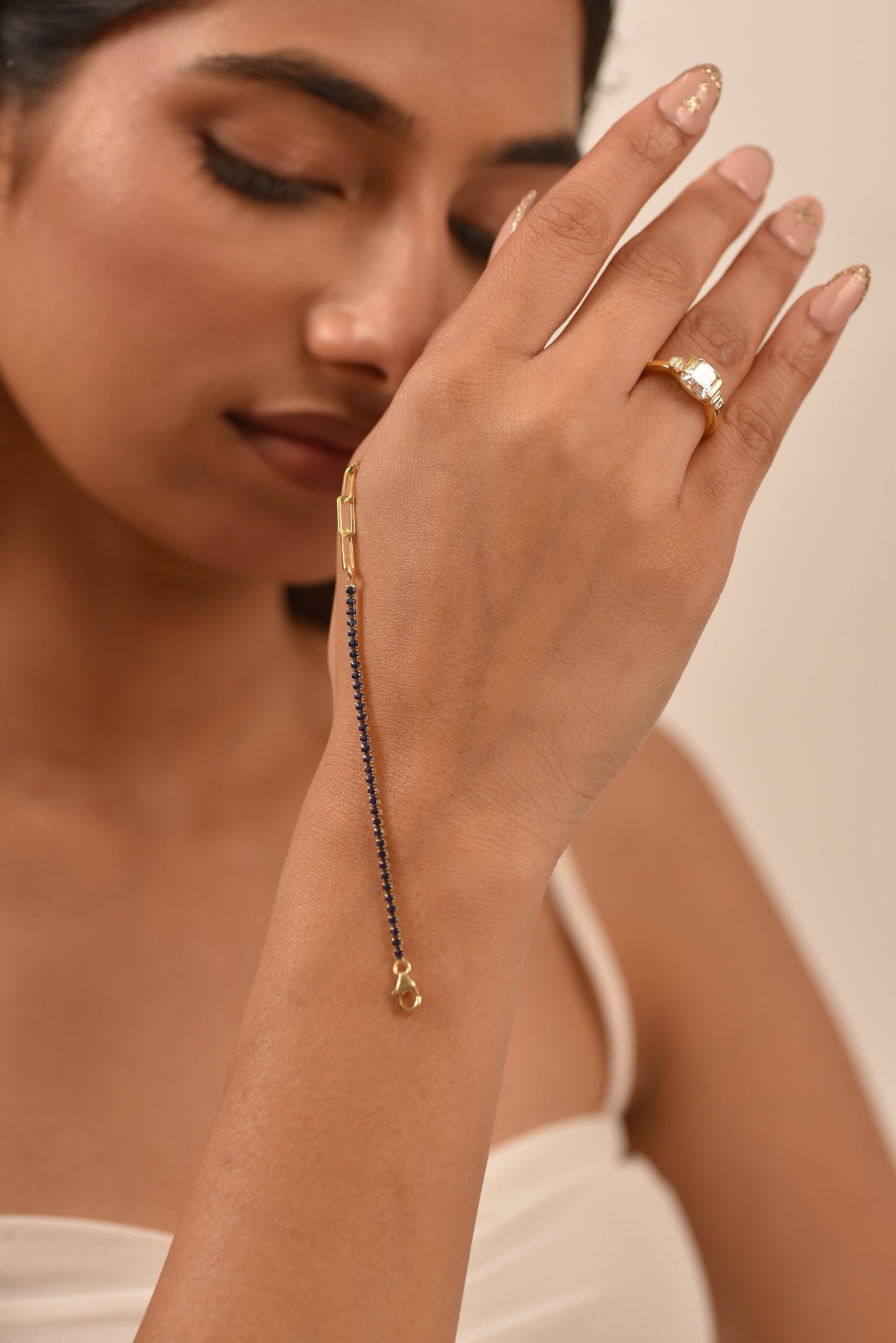 1.36 Carat Natural Blue Sapphire Paperclip 50-50 Tennis Bracelet