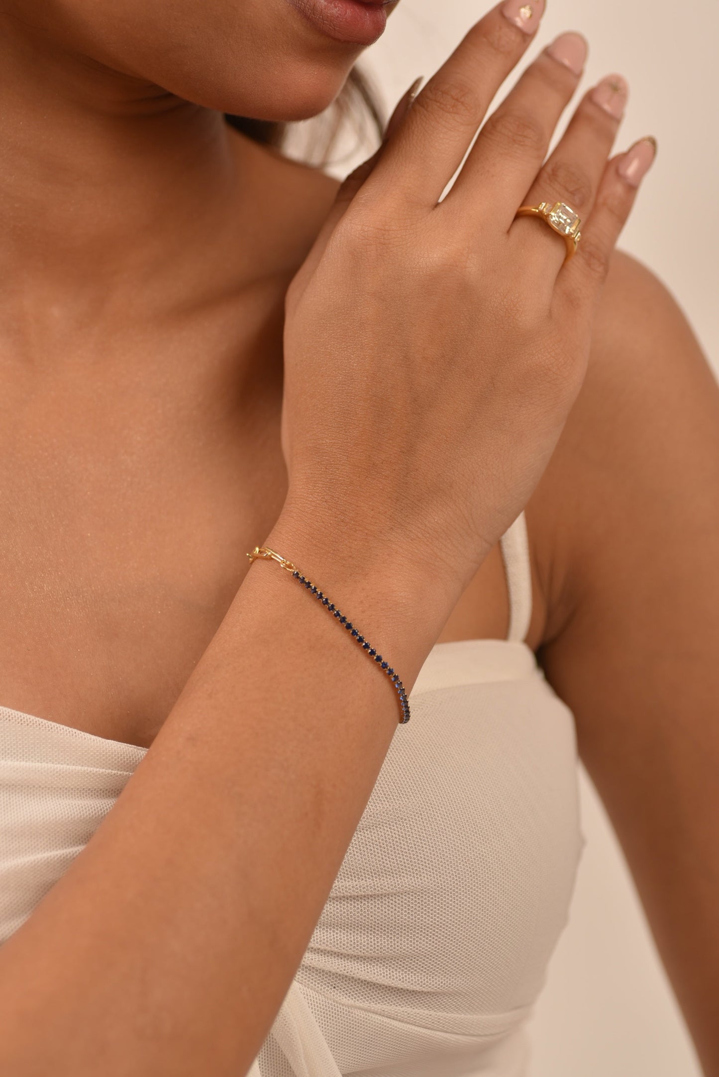 1.36 Carat Natural Blue Sapphire Paperclip 50-50 Tennis Bracelet