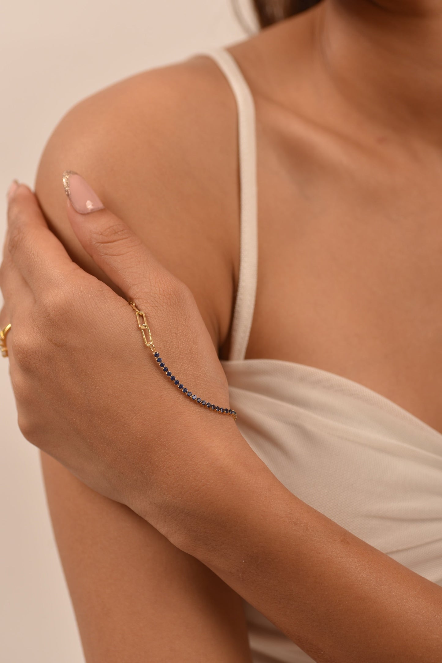 1.36 Carat Natural Blue Sapphire Paperclip 50-50 Tennis Bracelet