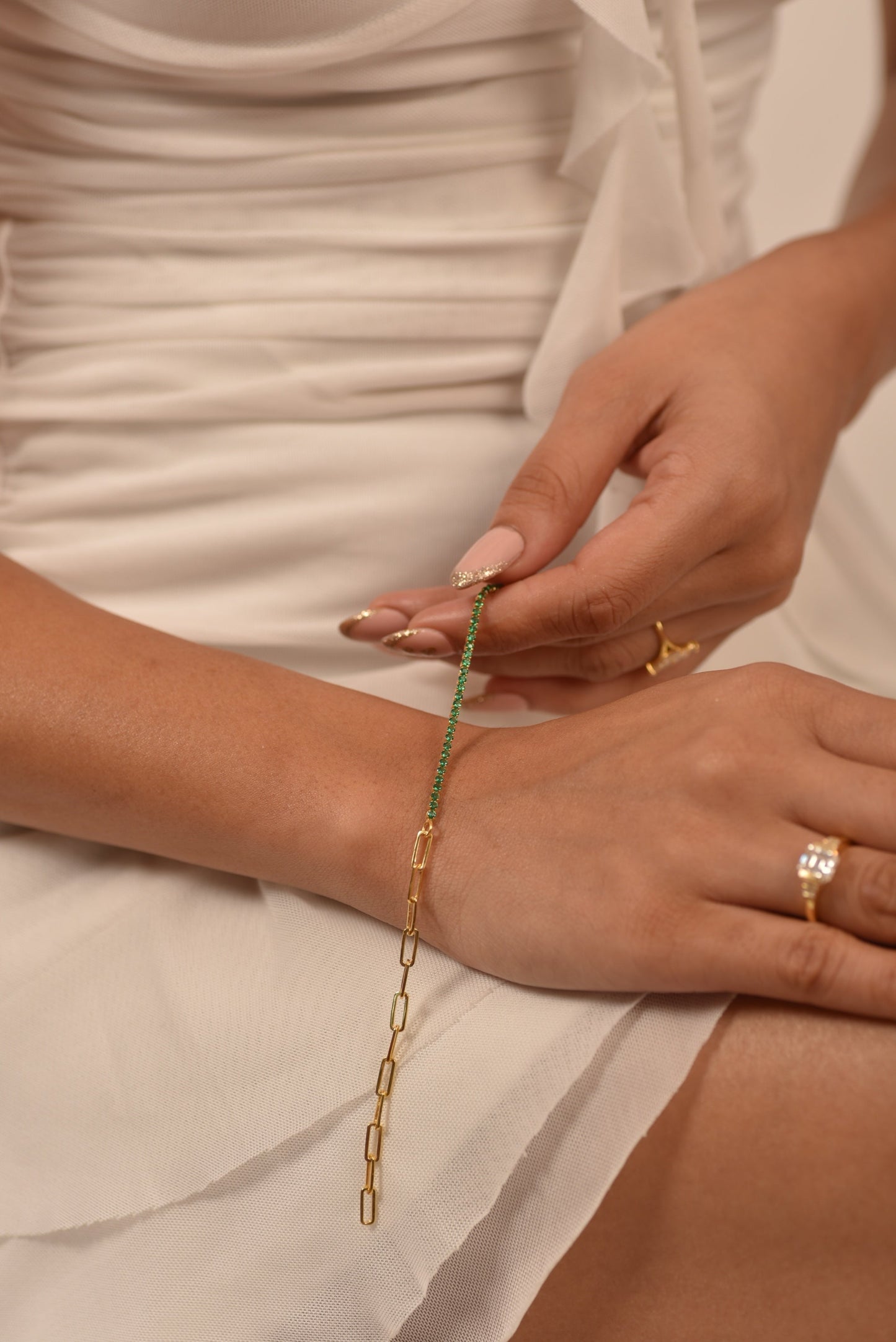 1.44 Carat Natural Emerald & Paperclip 50-50 Tennis Bracelet