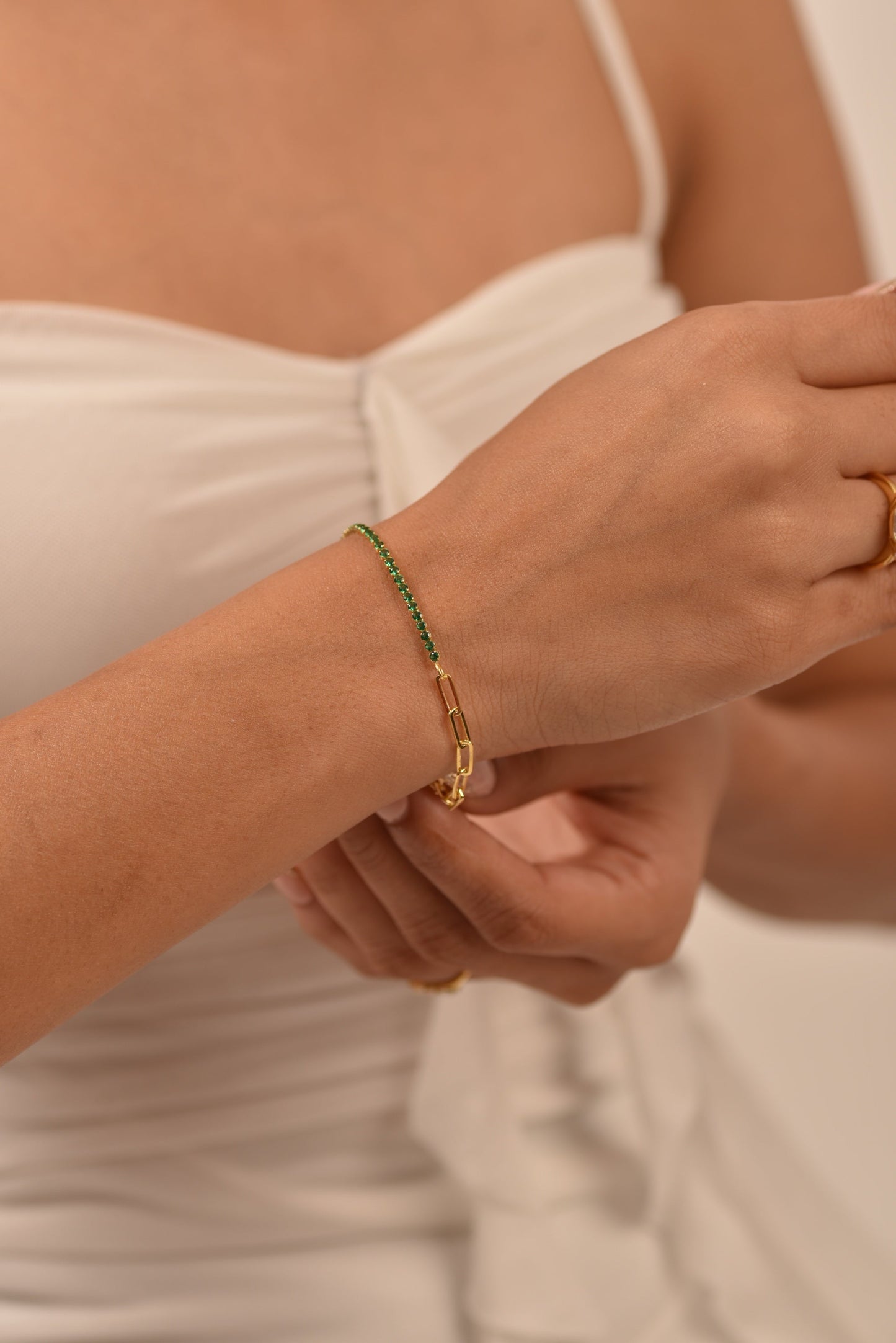 1.44 Carat Natural Emerald & Paperclip 50-50 Tennis Bracelet