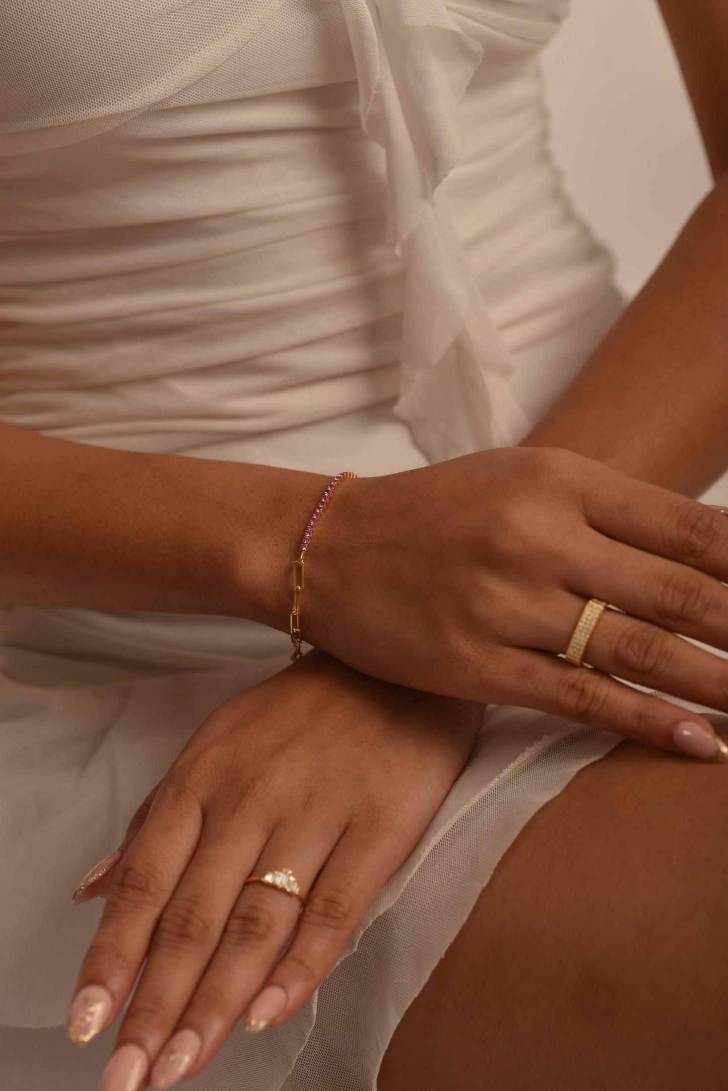 1.34 Carat Natural Pink Sapphire & Paperclip 50-50 Tennis Bracelet