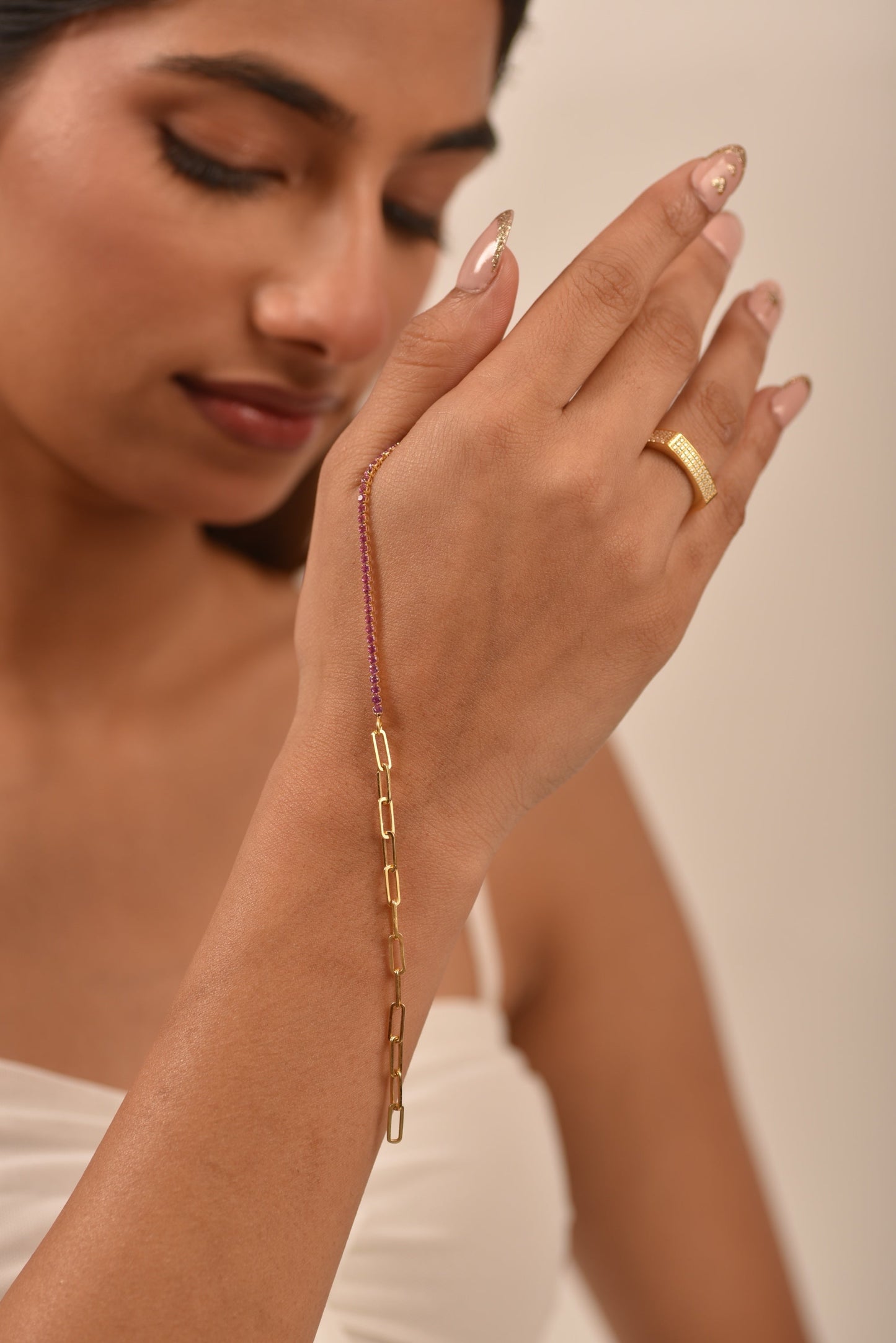 1.34 Carat Natural Pink Sapphire & Paperclip 50-50 Tennis Bracelet