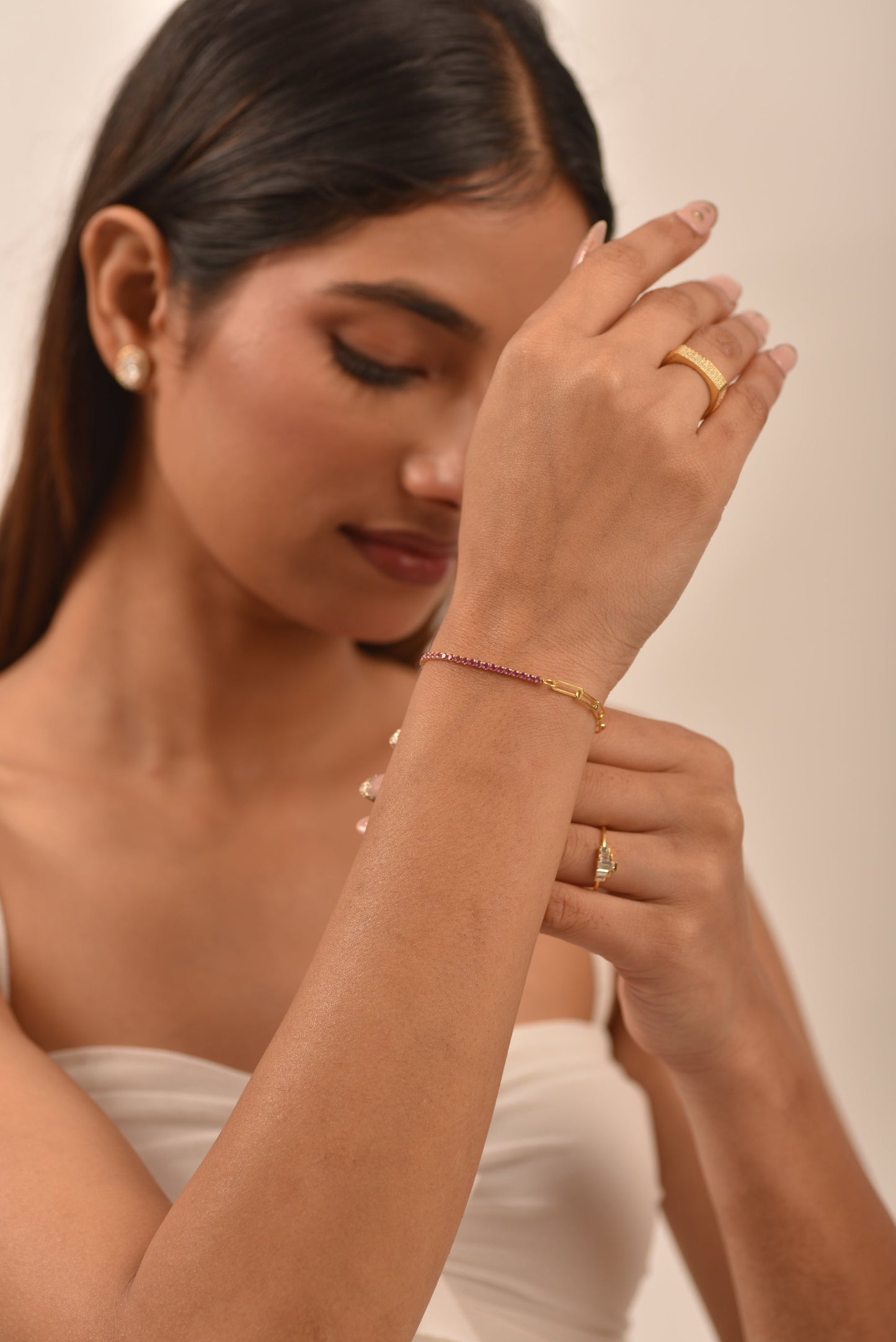 1.34 Carat Natural Pink Sapphire & Paperclip 50-50 Tennis Bracelet