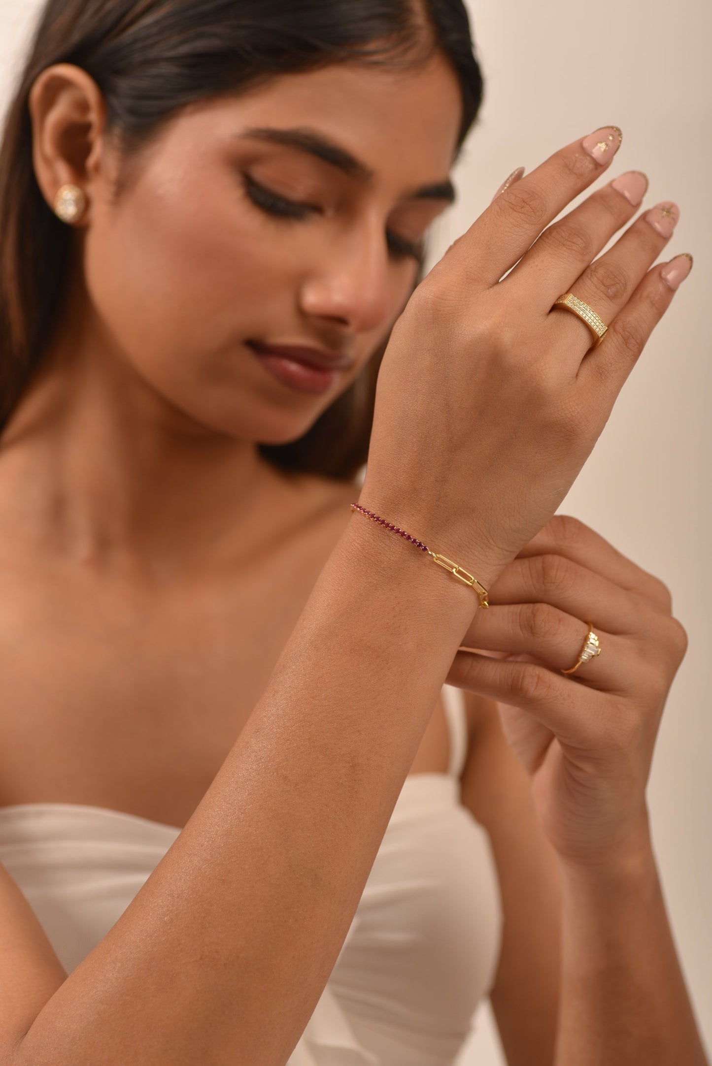 1.40 Carats Natural Ruby & Paperclip 50-50 Tennis Bracelet