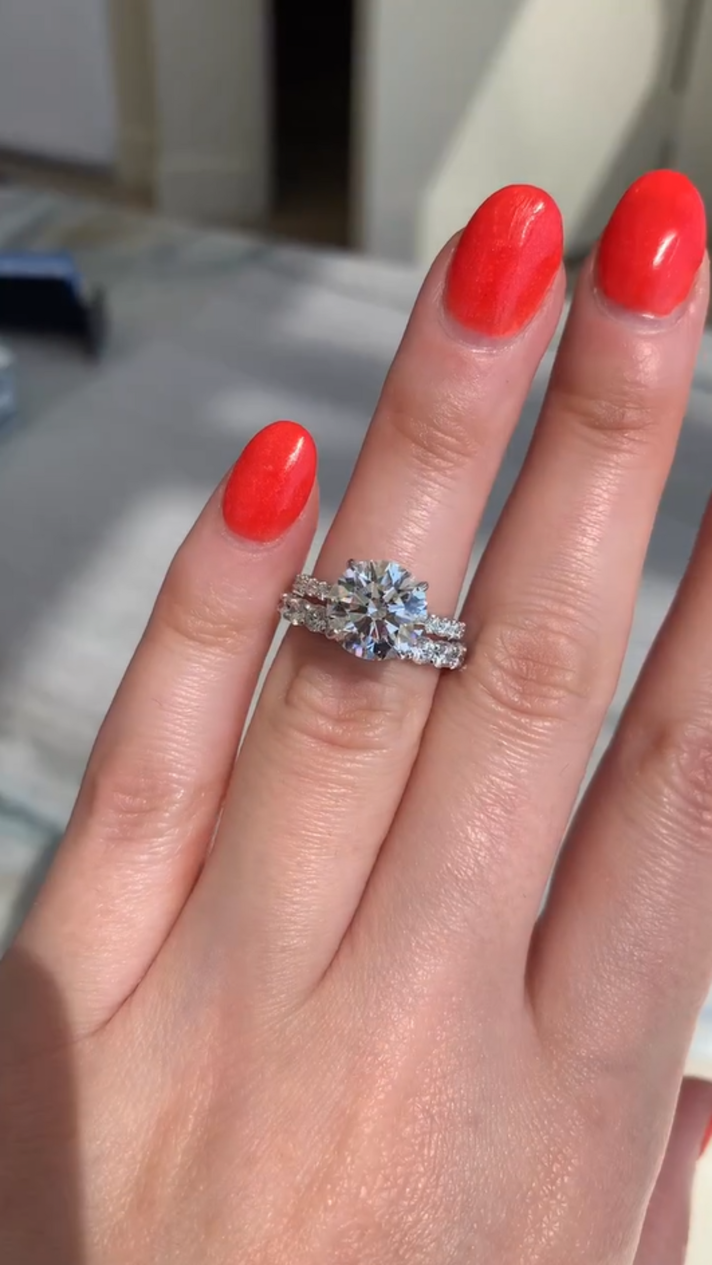 3 Carat Round Cut 4 Prong Engagement Ring with Pave Band - Evara Jewelry LLC