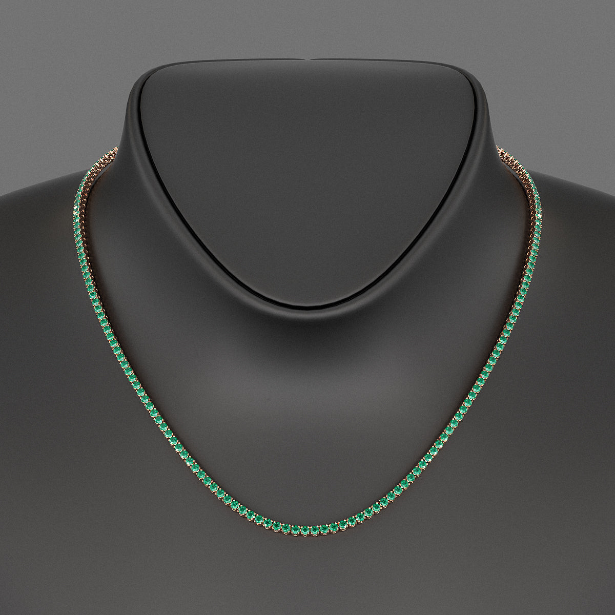 Natural Zambian Green Emerald Tennis Necklace in 14K/18K White Gold