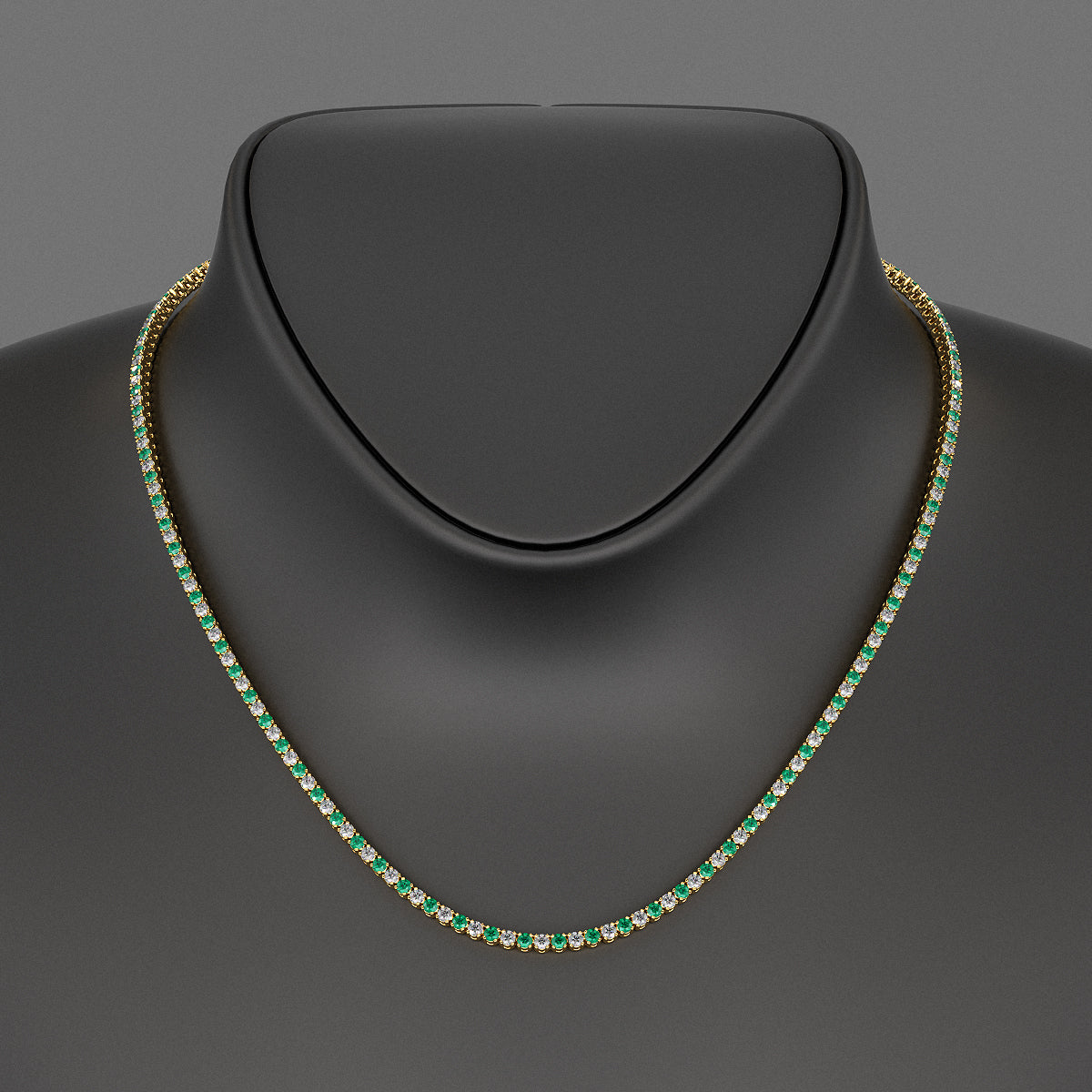 Natural Emerald & Diamond Alternate Tennis Necklace in 14K/18K Gold