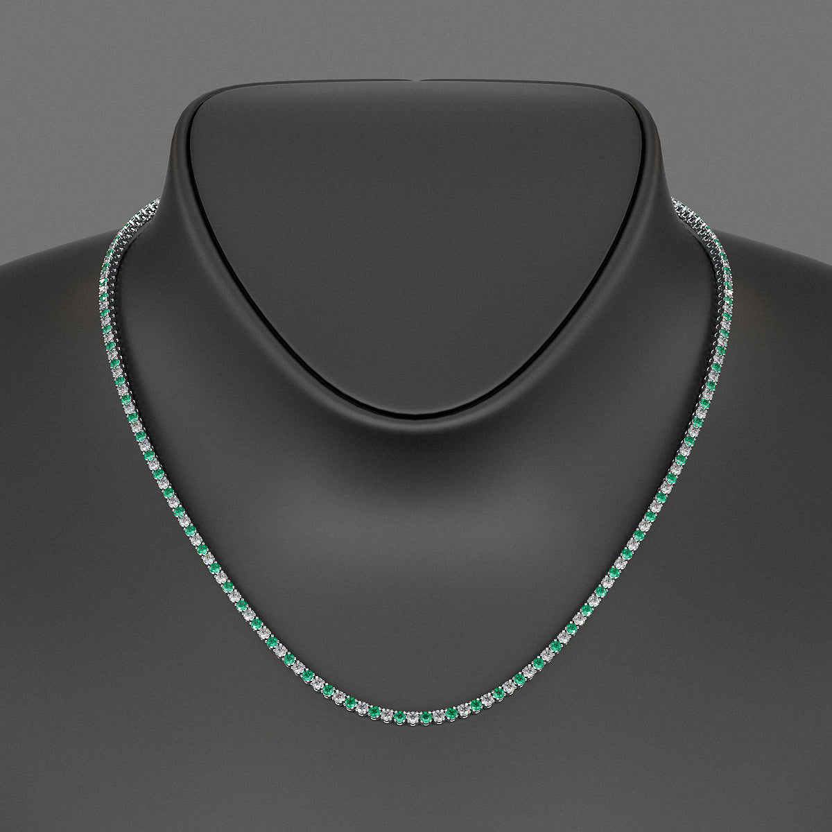 Natural Emerald & Diamond Alternate Tennis Necklace in 14K/18K Gold