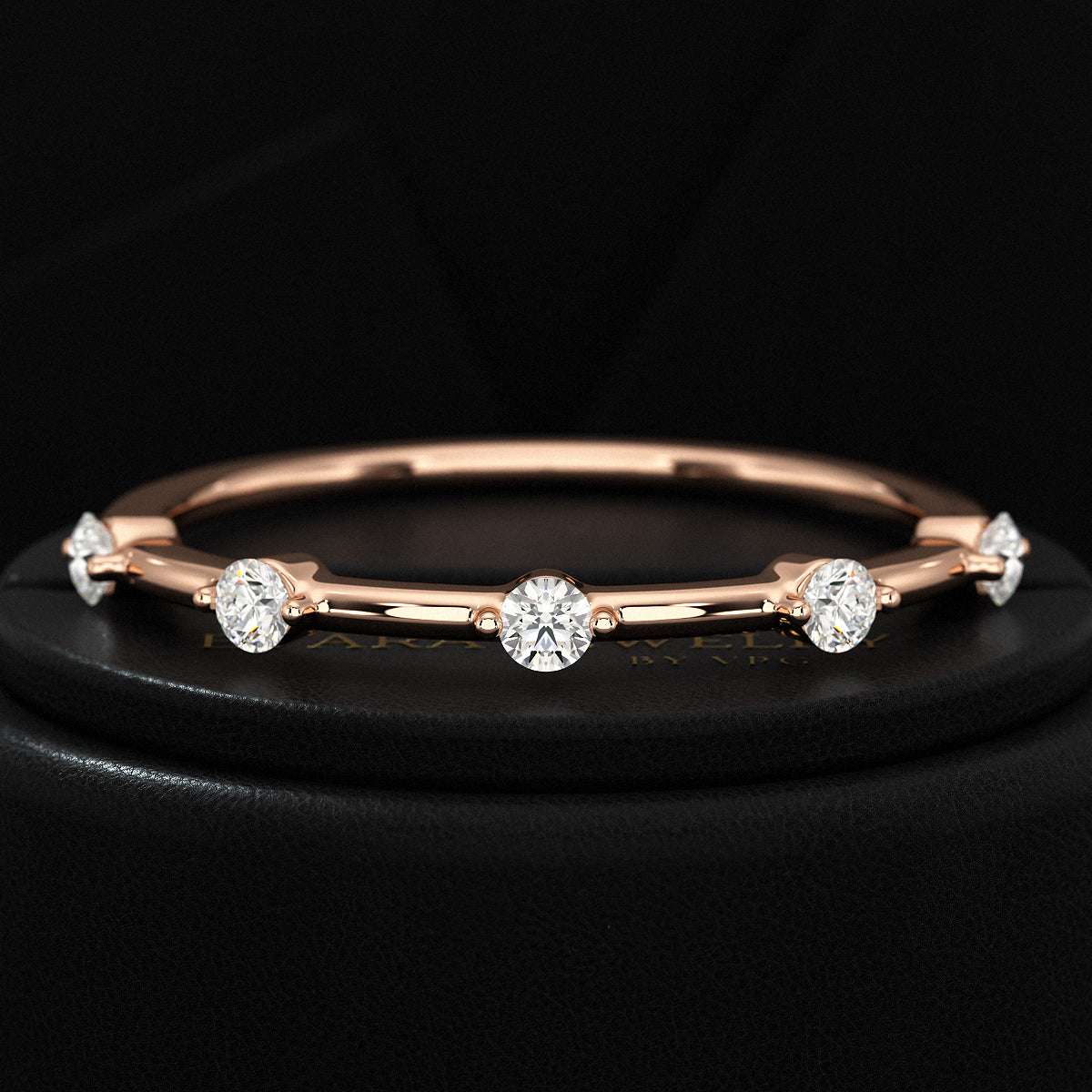 Round Cut Thin Wedding Stacking Band with Lab Grown Diamond - Evara Jewelry LLC