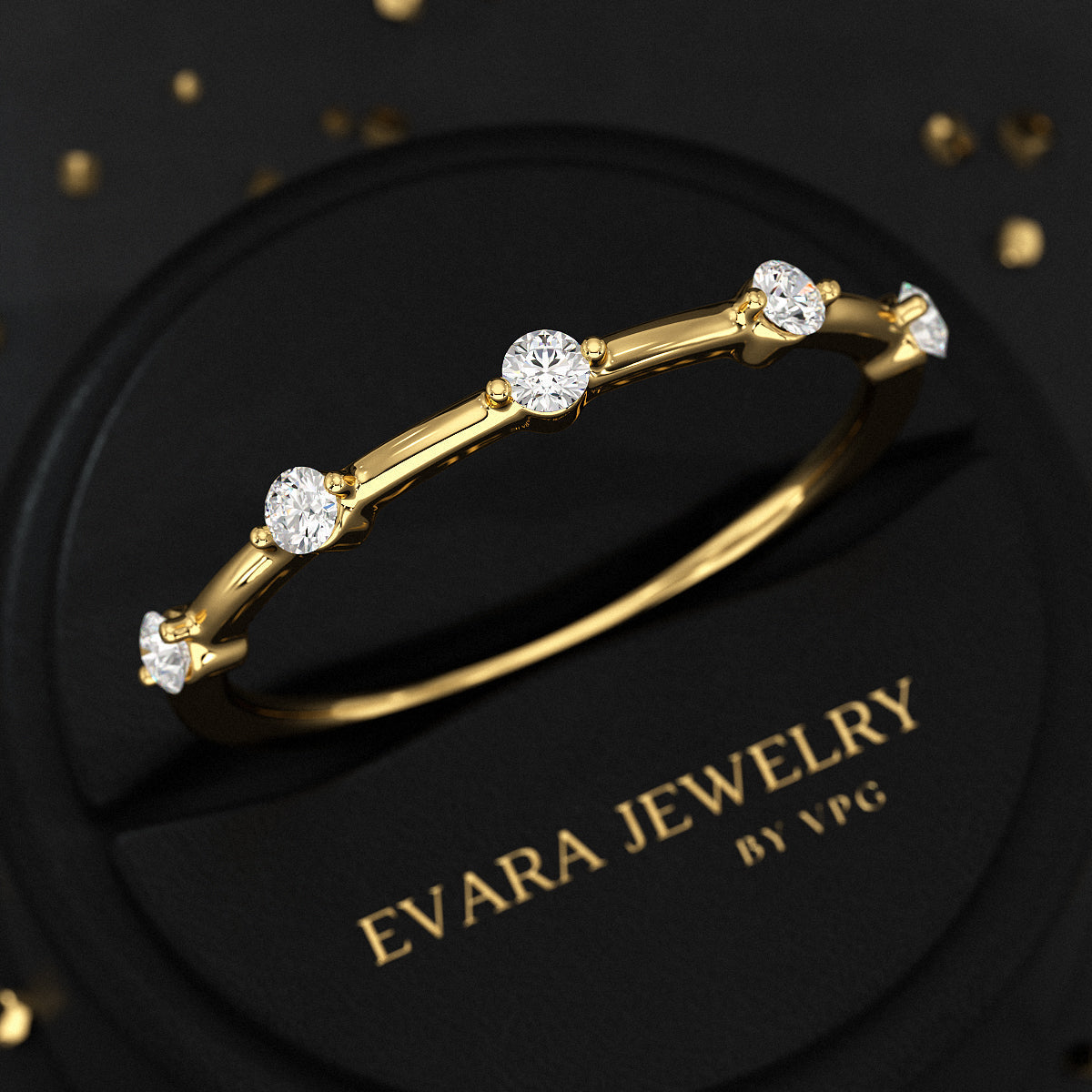 Round Cut Thin Wedding Stacking Band with Lab Grown Diamond - Evara Jewelry LLC
