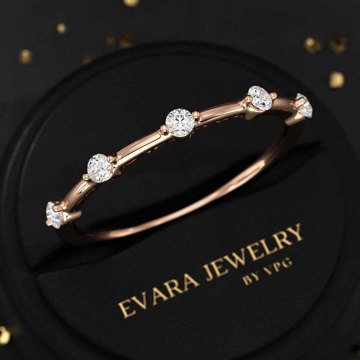 Round Cut Thin Wedding Stacking Band with Lab Grown Diamond - Evara Jewelry LLC