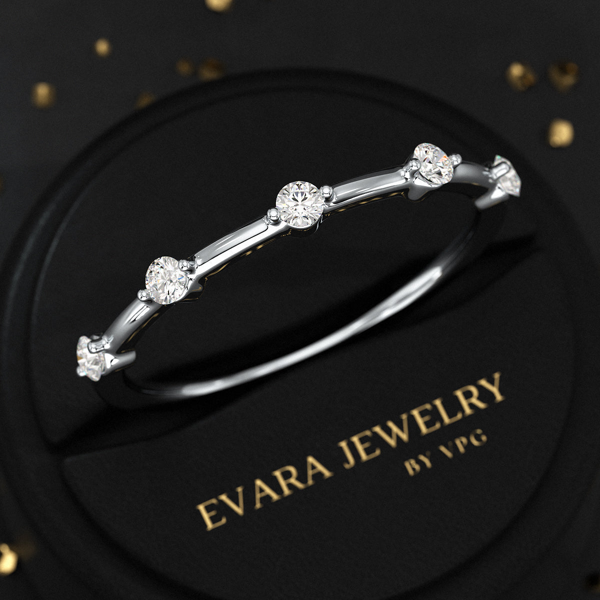 Round Cut Thin Wedding Stacking Band with Lab Grown Diamond - Evara Jewelry LLC