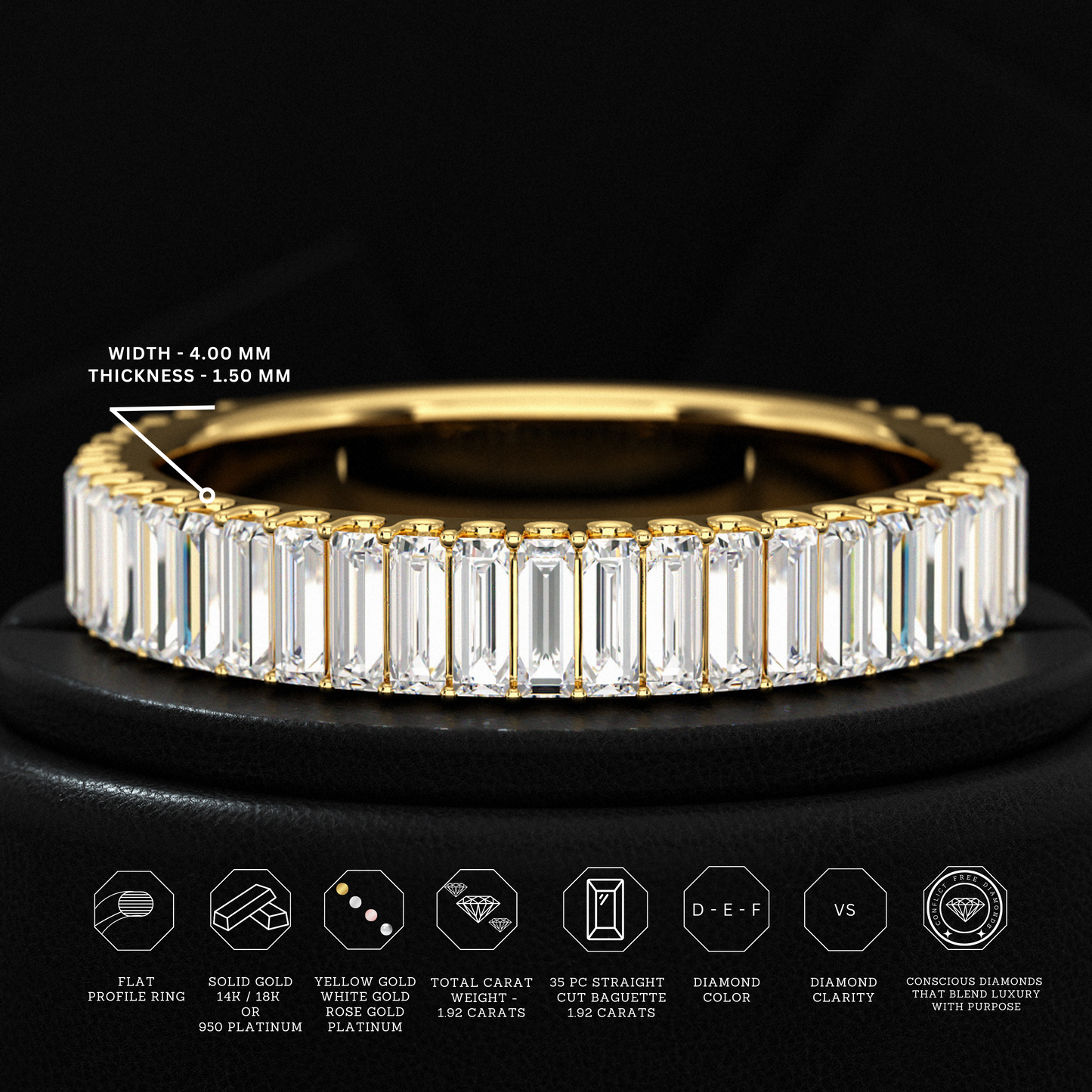 2 Carat Baguette Cut Minimalist Eternity Band - Evara Jewelry LLC