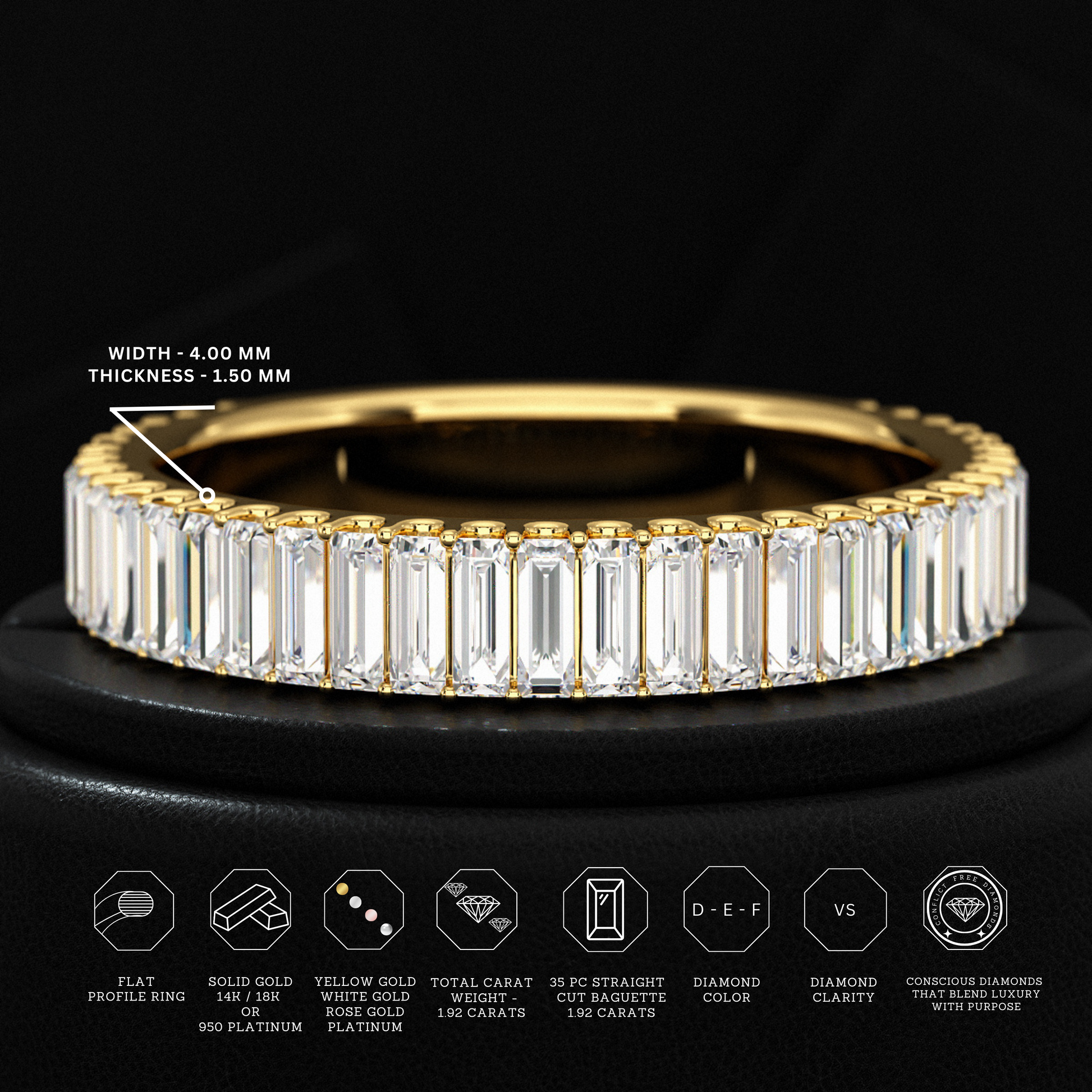 2 Carat Baguette Cut Minimalist Eternity Band - Evara Jewelry LLC