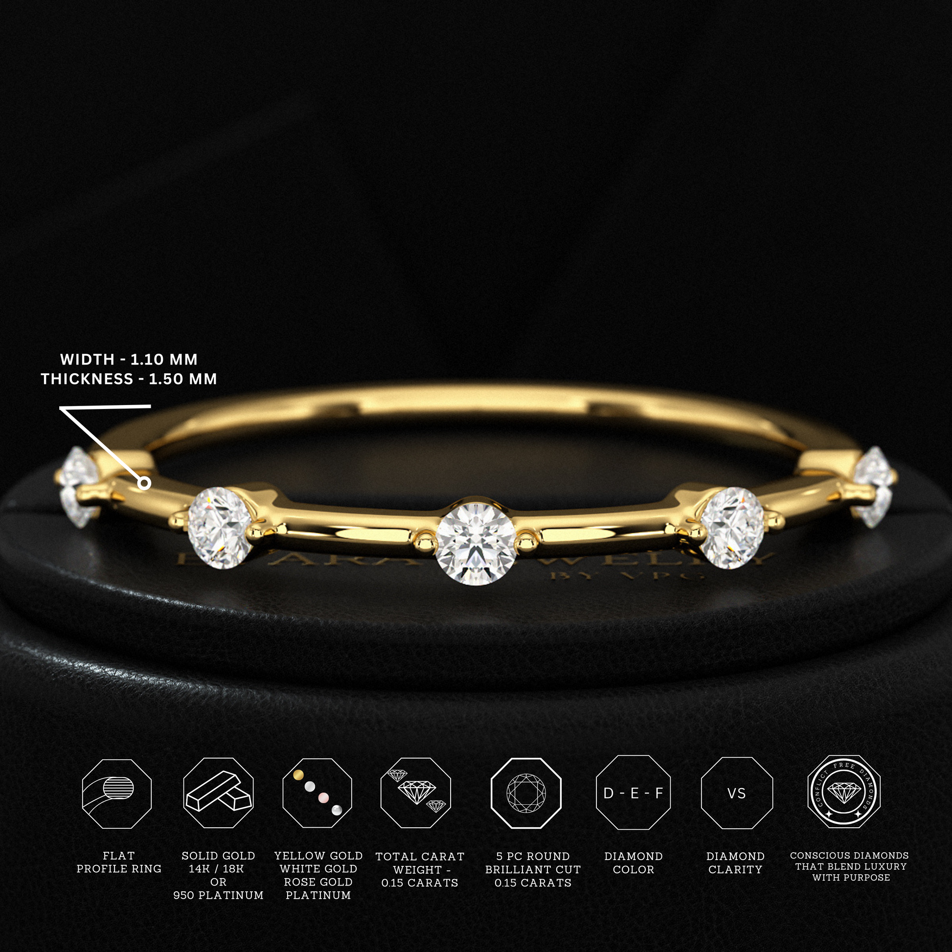 Round Cut Thin Wedding Stacking Band with Lab Grown Diamond - Evara Jewelry LLC