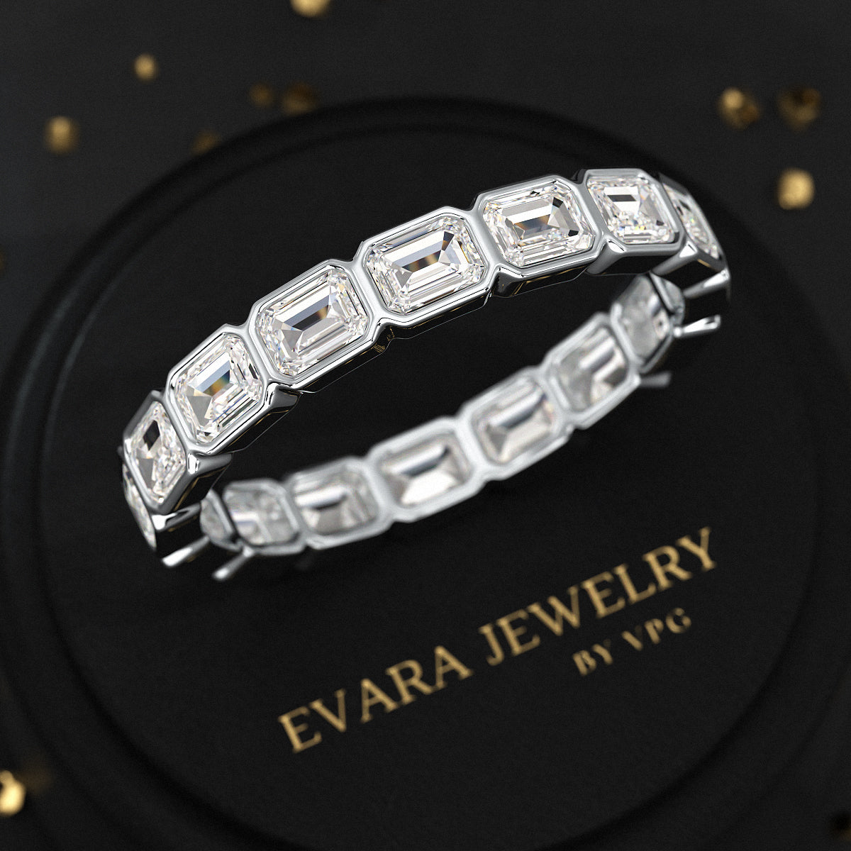 2.25 Carat Emerald Cut Bezel Set Lab Grown Diamond Eternity Band - Evara Jewelry LLC