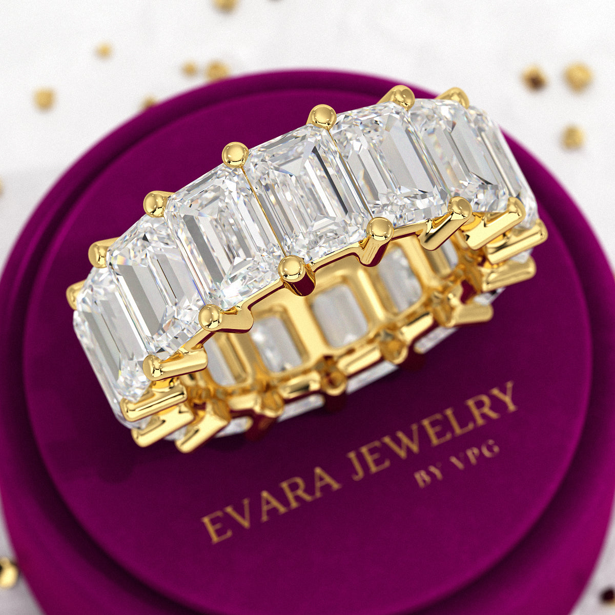 12 Carat Emerald Cut Lab Grown Diamond Eternity Band - Evara Jewelry LLC