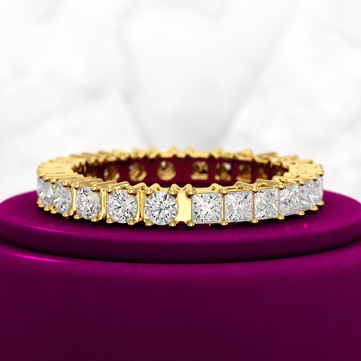 1.64 Carats Princess Cut & Round Cut Lab Grown Diamond 50-50 Eternity Band - Evara Jewelry LLC