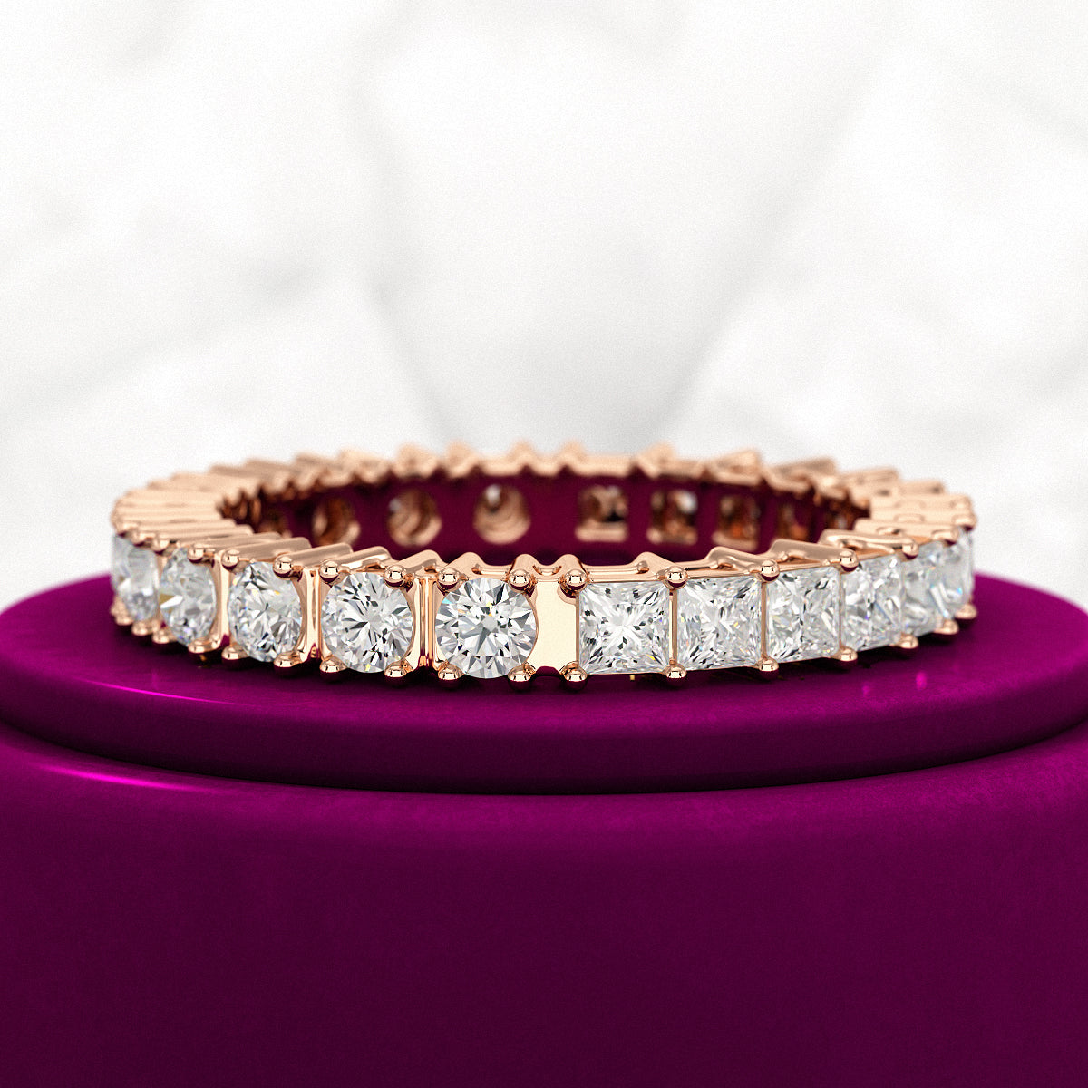 1.64 Carats Princess Cut & Round Cut Lab Grown Diamond 50-50 Eternity Band - Evara Jewelry LLC