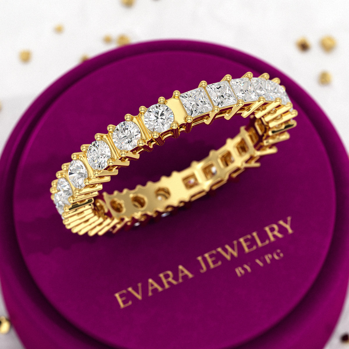 1.64 Carats Princess Cut & Round Cut Lab Grown Diamond 50-50 Eternity Band - Evara Jewelry LLC