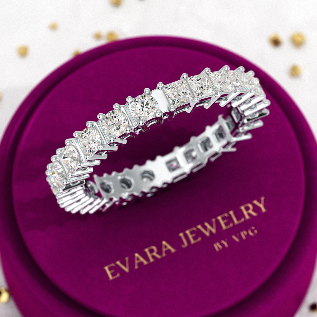 1.64 Carats Princess Cut & Round Cut Lab Grown Diamond 50-50 Eternity Band - Evara Jewelry LLC