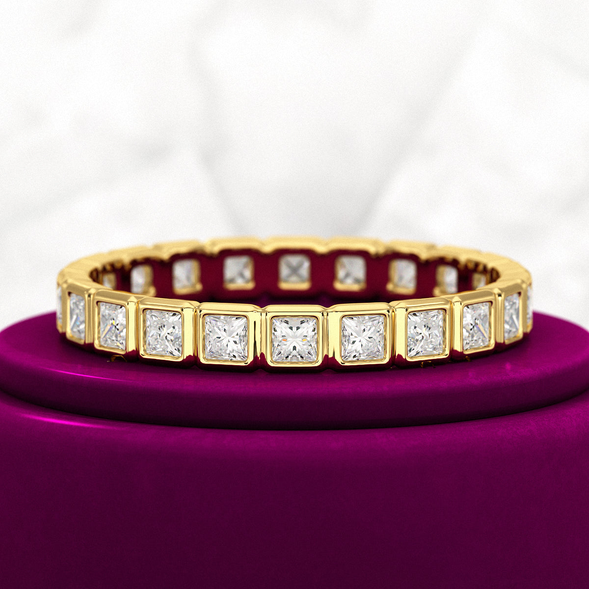 Bezel Set Eternity Band with Princess Cut Lab Grown Diamonds - Evara Jewelry LLC