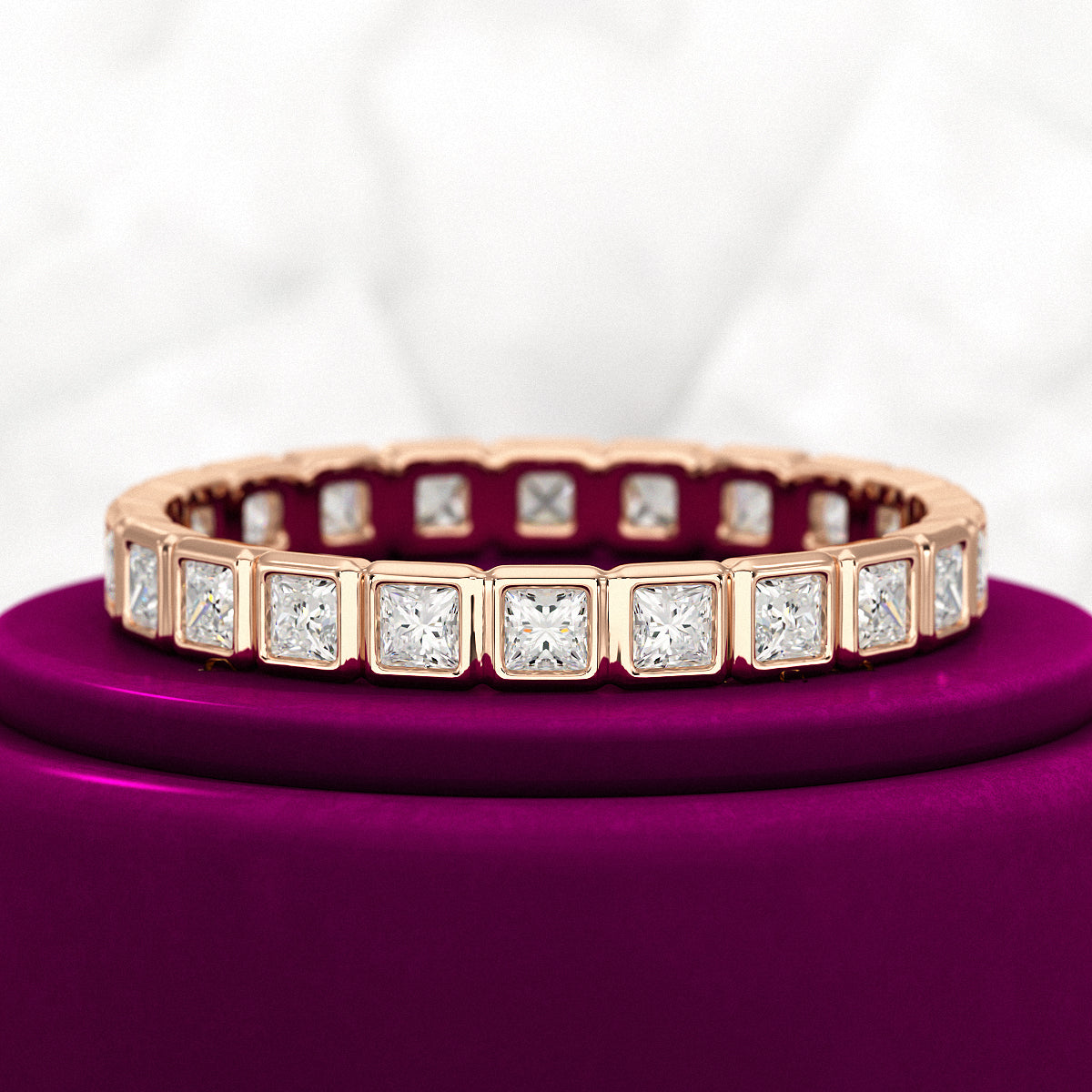 Bezel Set Eternity Band with Princess Cut Lab Grown Diamonds - Evara Jewelry LLC