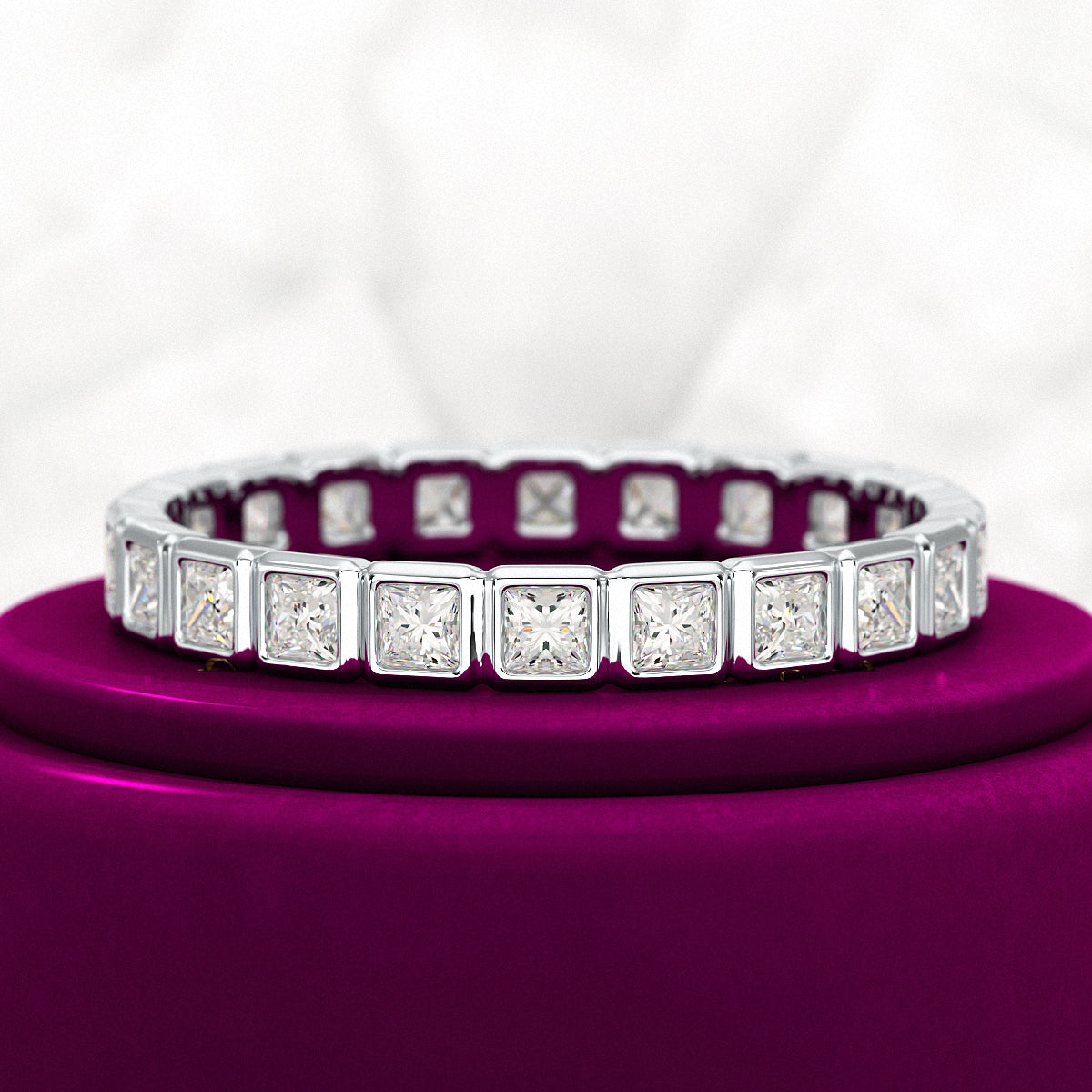 Bezel Set Eternity Band with Princess Cut Lab Grown Diamonds - Evara Jewelry LLC