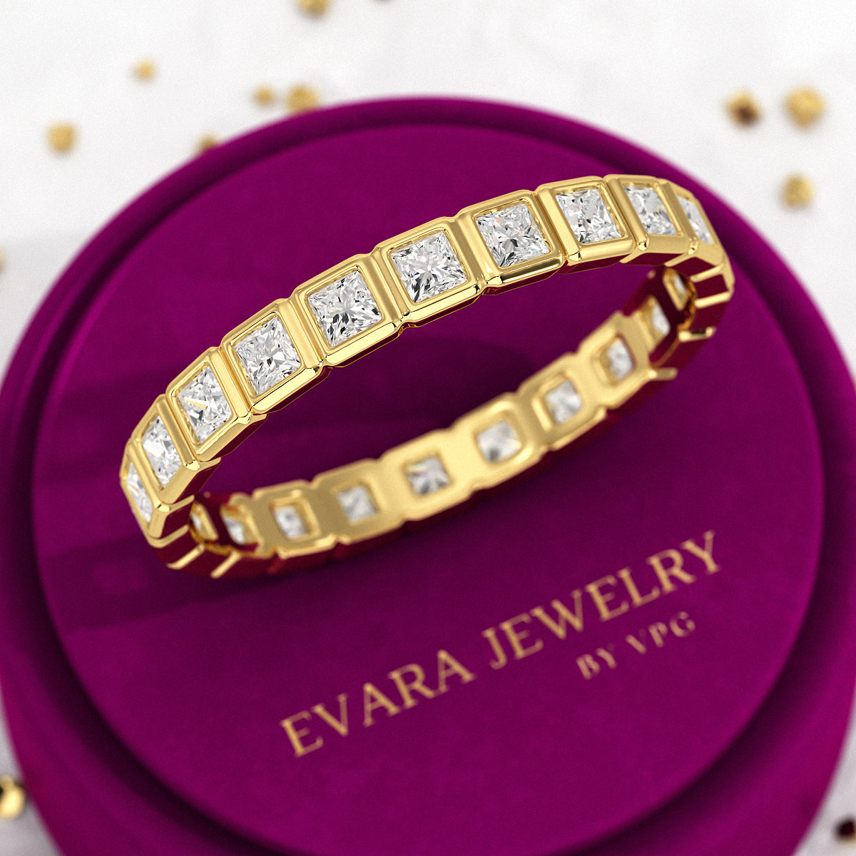 Bezel Set Eternity Band with Princess Cut Lab Grown Diamonds - Evara Jewelry LLC
