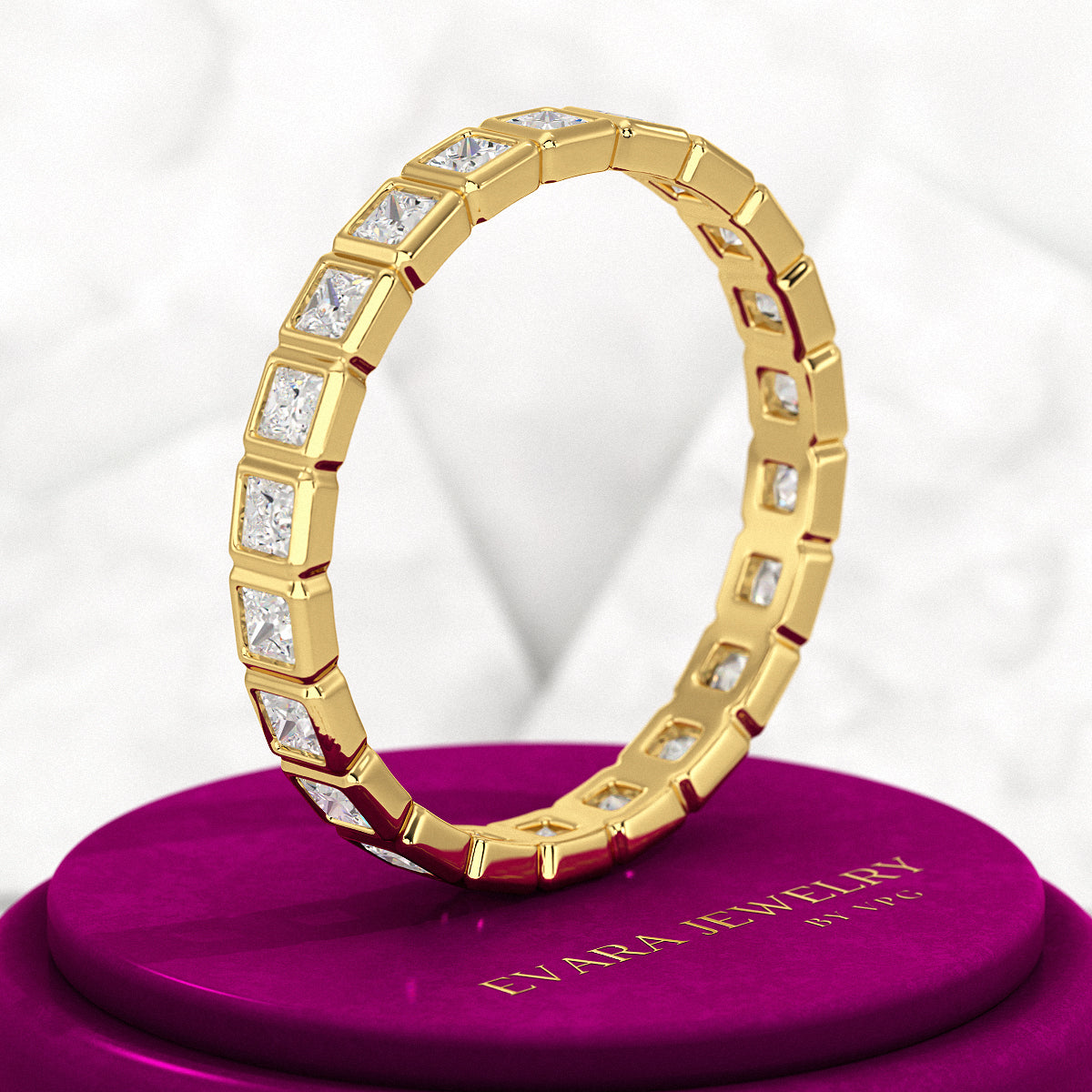 Bezel Set Eternity Band with Princess Cut Lab Grown Diamonds - Evara Jewelry LLC