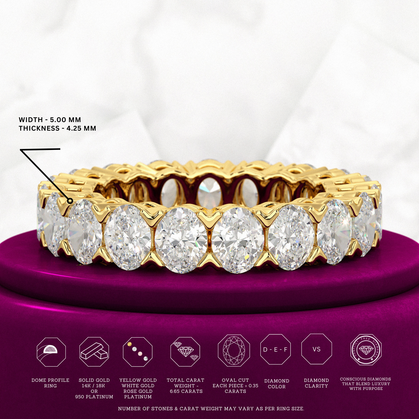 6 Carat Oval Cut Lab Grown Diamond Wedding Eternity Band - Evara Jewelry LLC