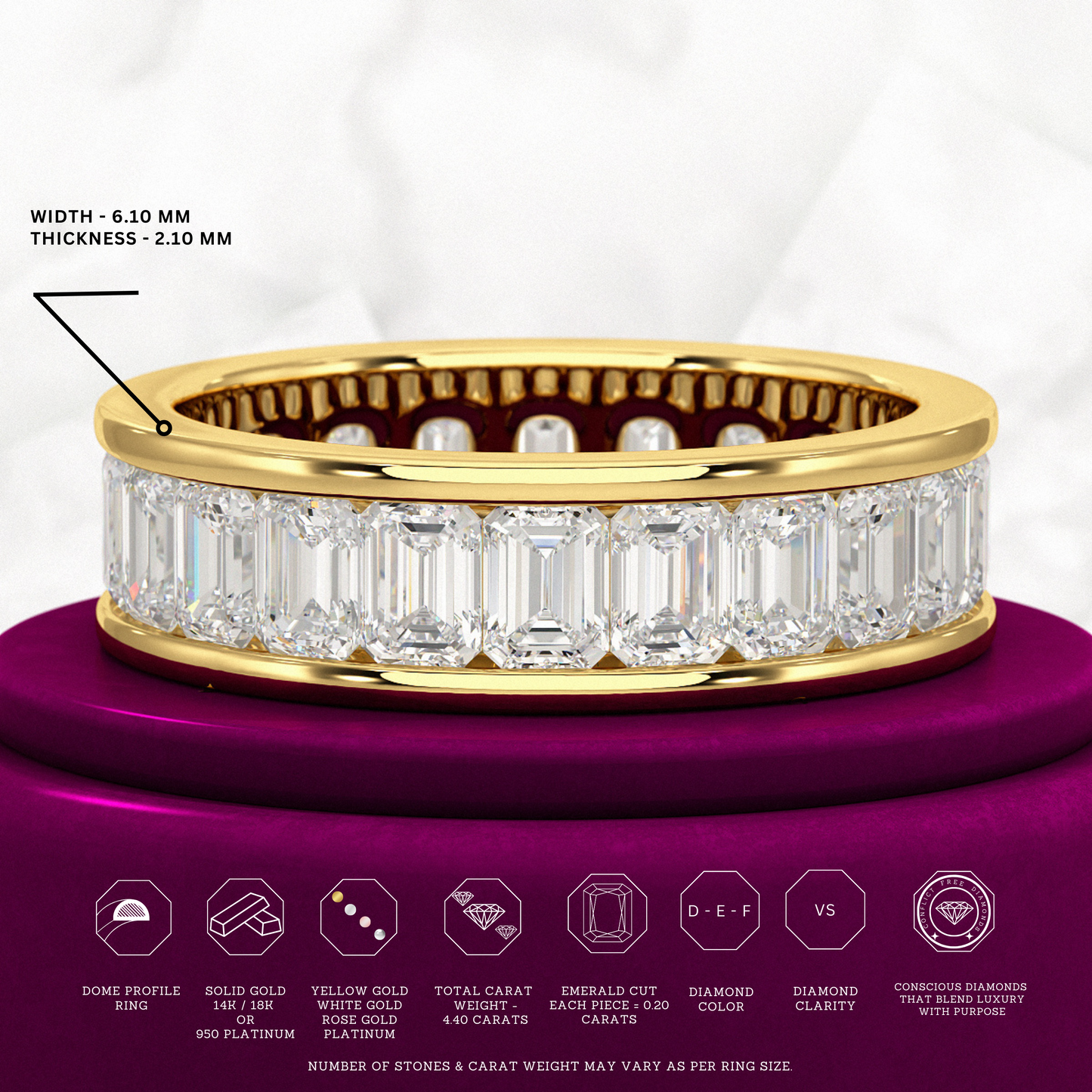 Luxury 4 Carat Emerald Cut Lab Grown Diamond Minimalist Wedding Band - Evara Jewelry LLC