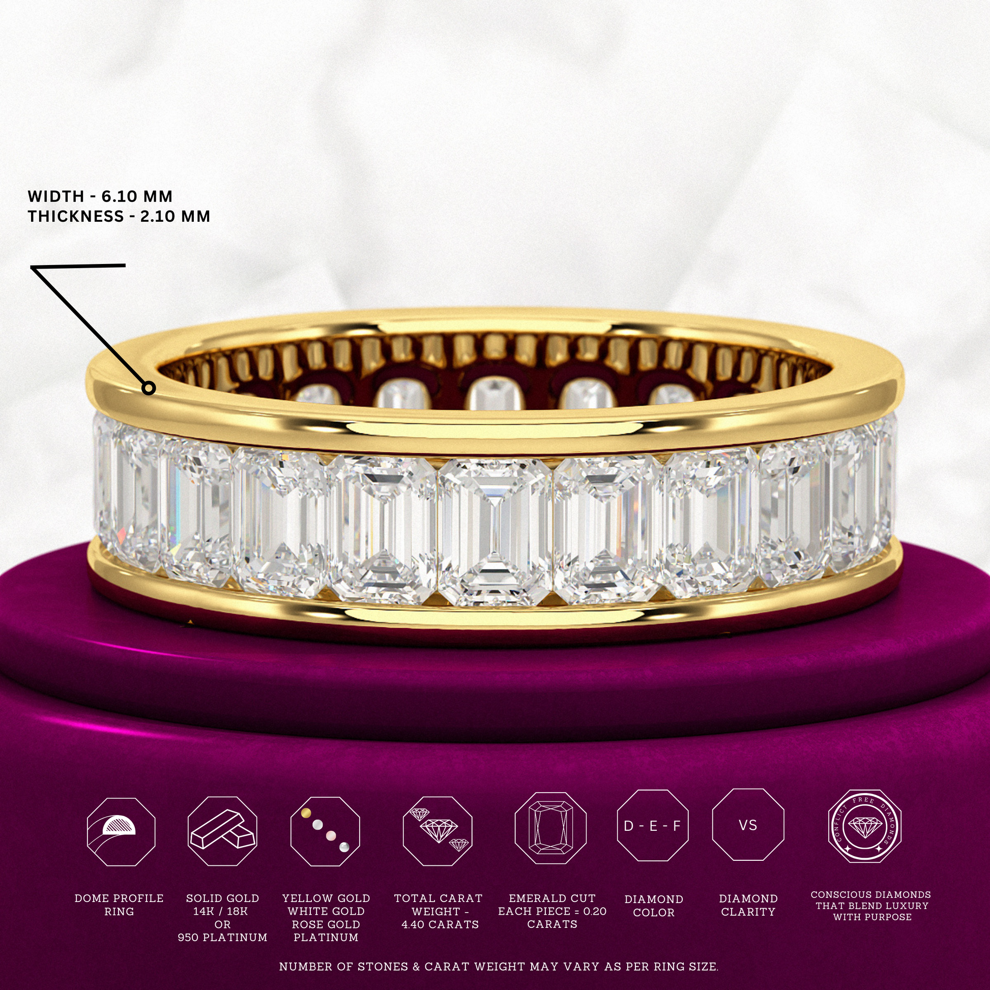 Luxury 4 Carat Emerald Cut Lab Grown Diamond Minimalist Wedding Band - Evara Jewelry LLC