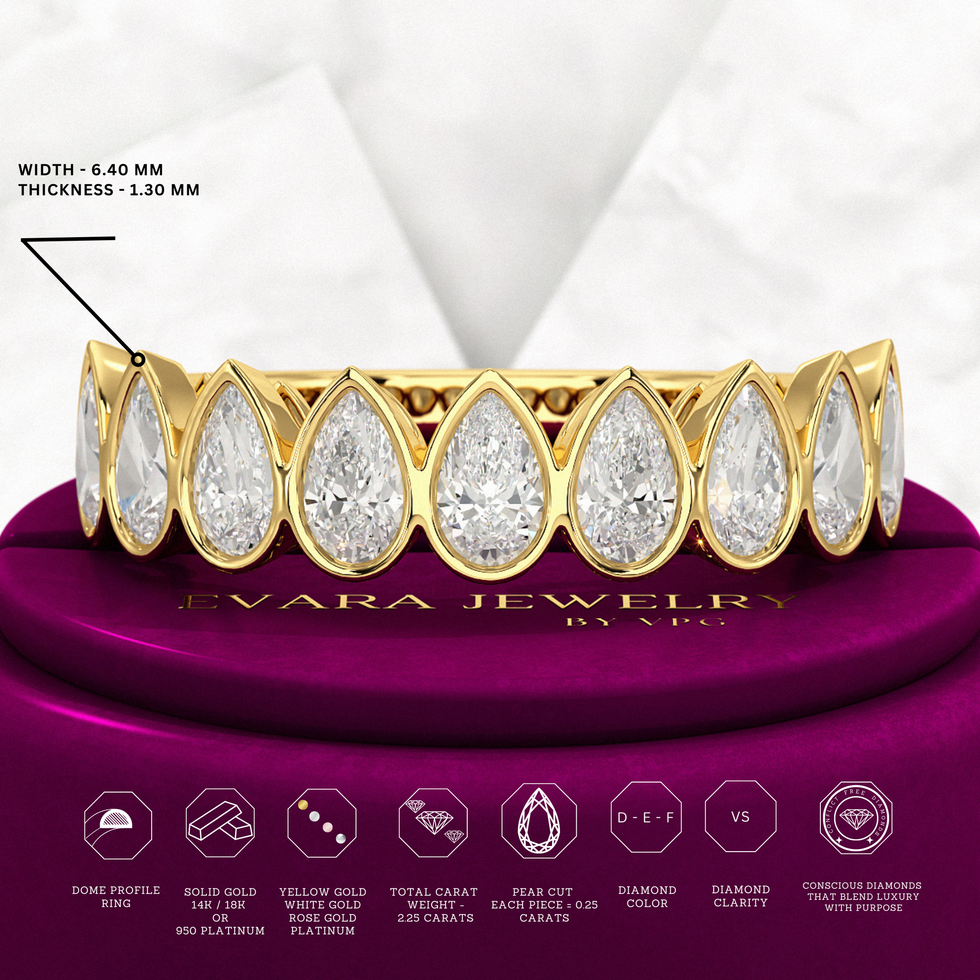 2.25 Carat Pear Cut Bezel Set Half Eternity Diamond Ring - Evara Jewelry LLC