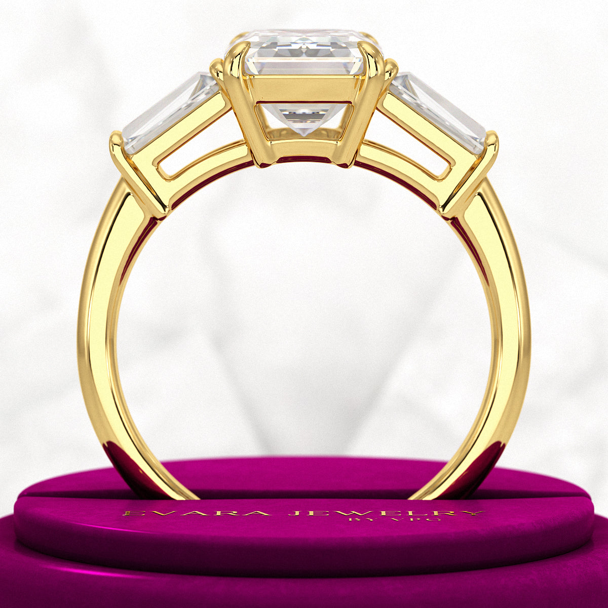 3 Carat Emerald Cut Lab Grown Diamond 3 Stone Ring - Evara Jewelry LLC