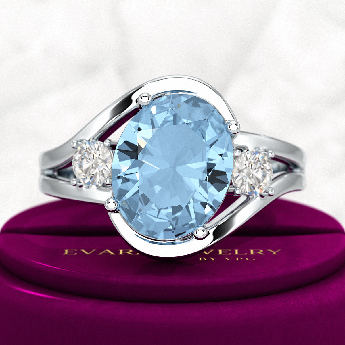 Aquamarine Oval Cut Diamond Victorian Engagement Ring - Evara Jewelry LLC